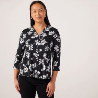 Kim & Co Printed Brazil Jersey 3/4 Sleeve Button Detail Top