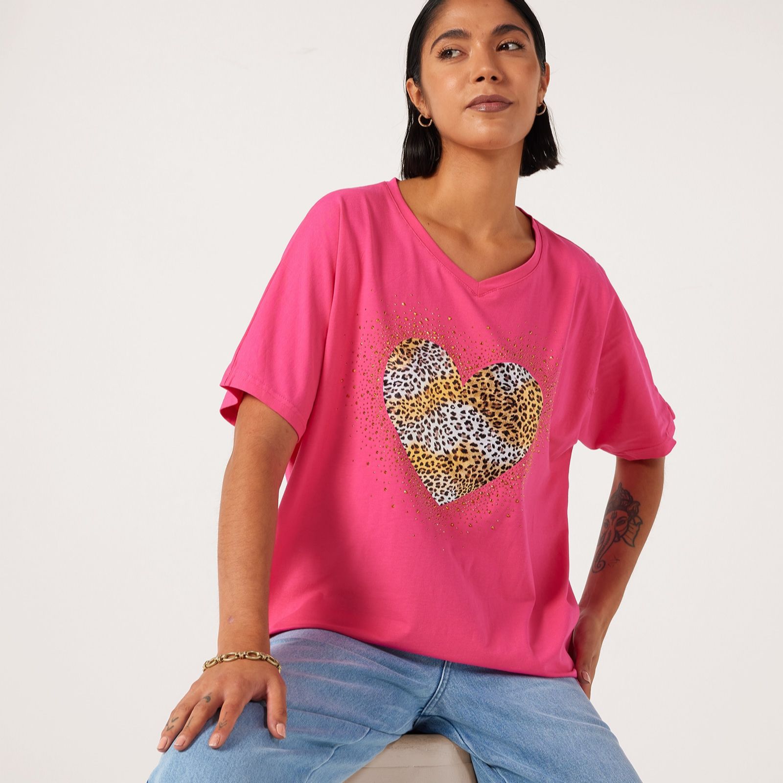 Frank Usher Leopard Motif Vneck Jersey Tshirt