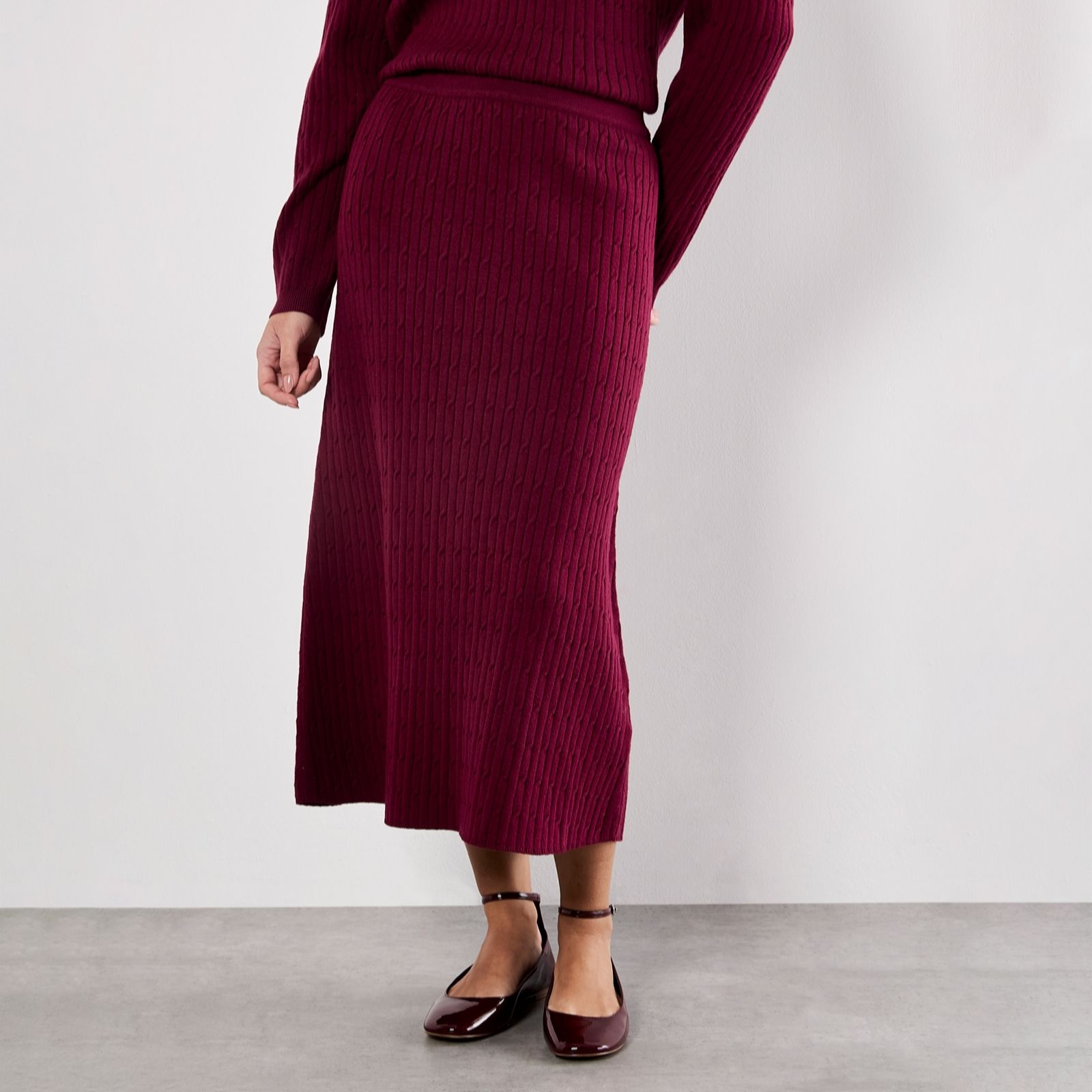  Apricot Fine Gauge Cable Knit Midi Skirt