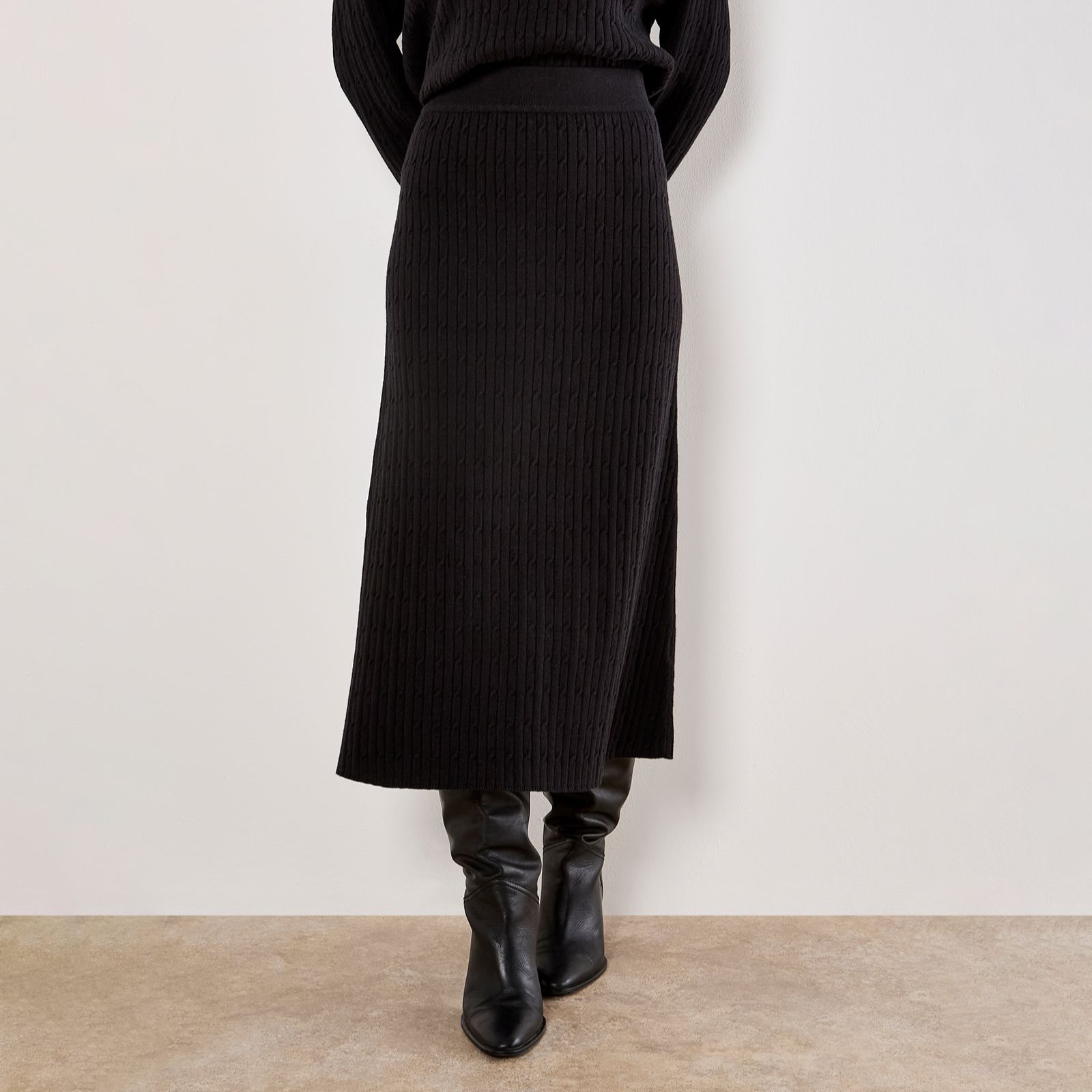 Apricot Fine Gauge Cable Knit Midi Skirt