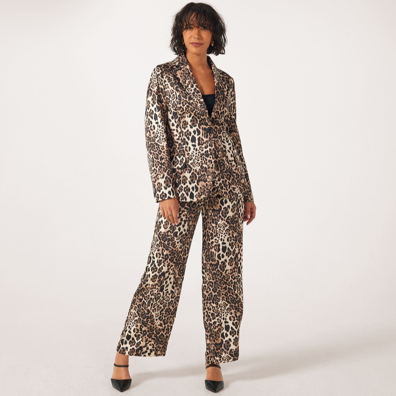 Helene Berman Satin Animal Print Blazer