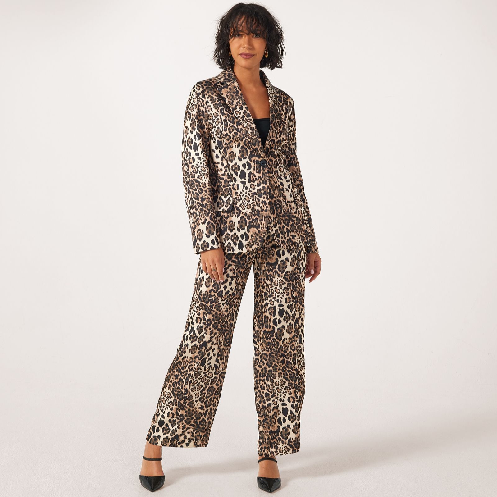 Helene Berman Satin Animal Print Blazer