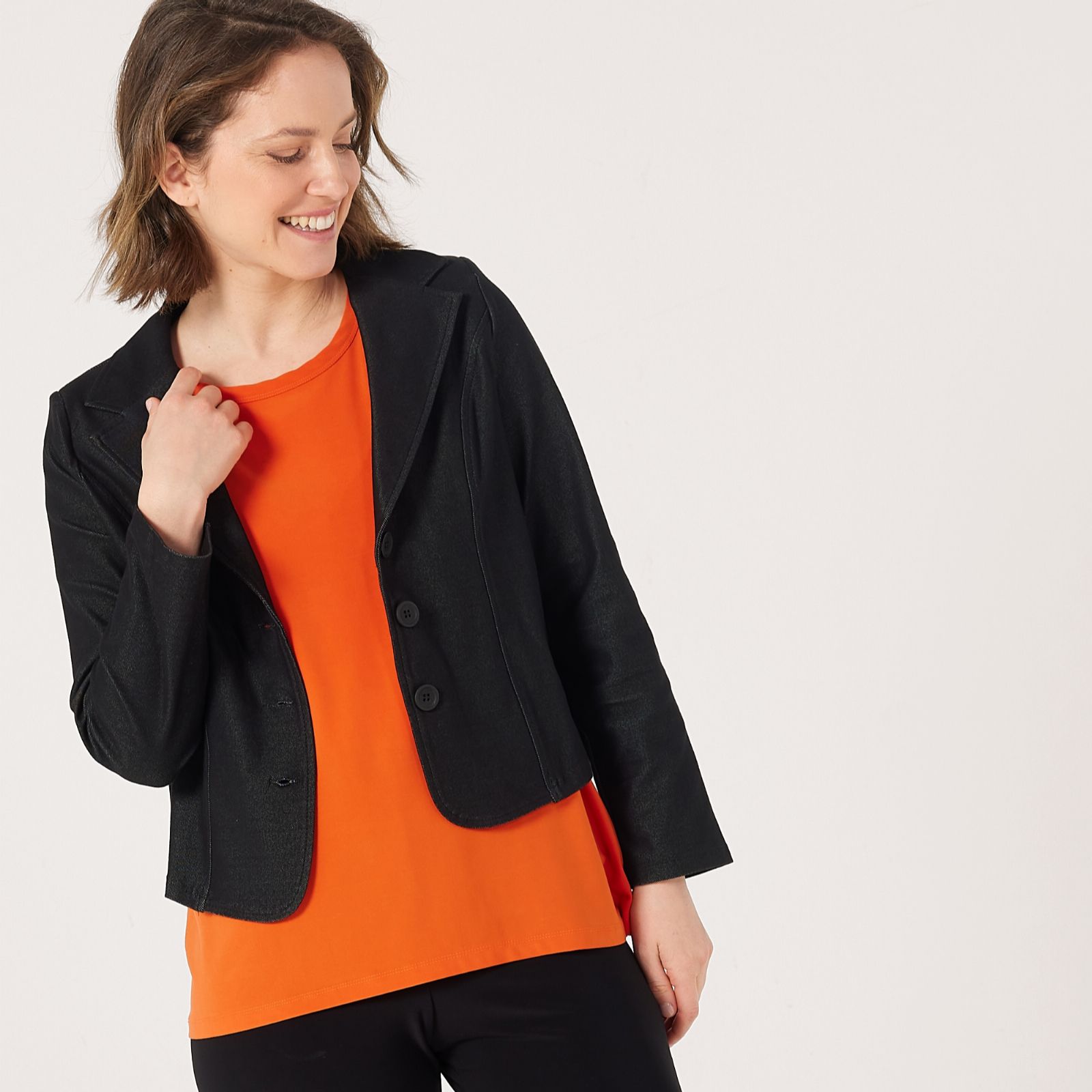 Kim & Co Deluxe Denim Knit Long Sleeve Short Jacket