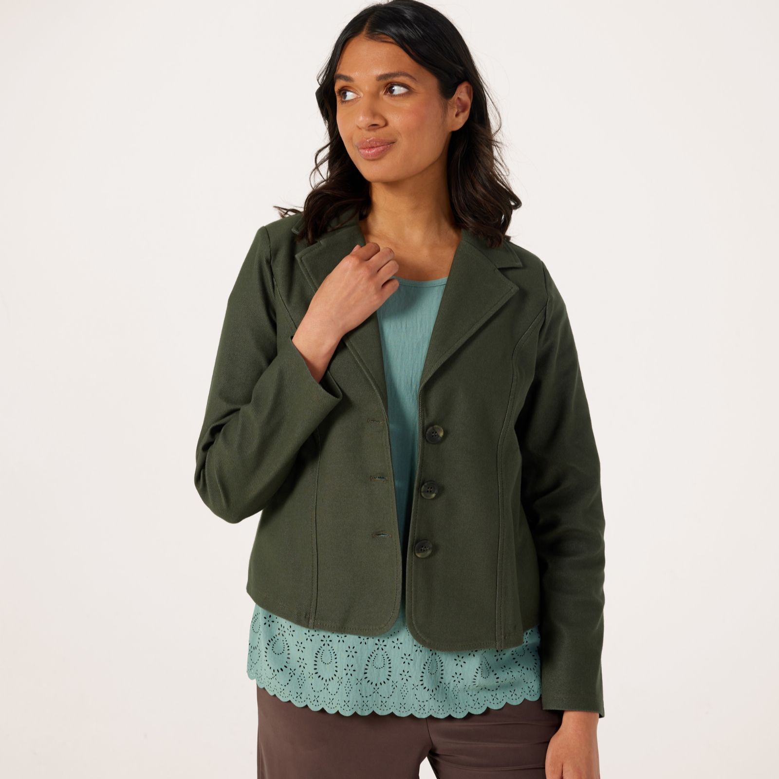 Kim & Co Deluxe Denim Knit Long Sleeve Short Jacket