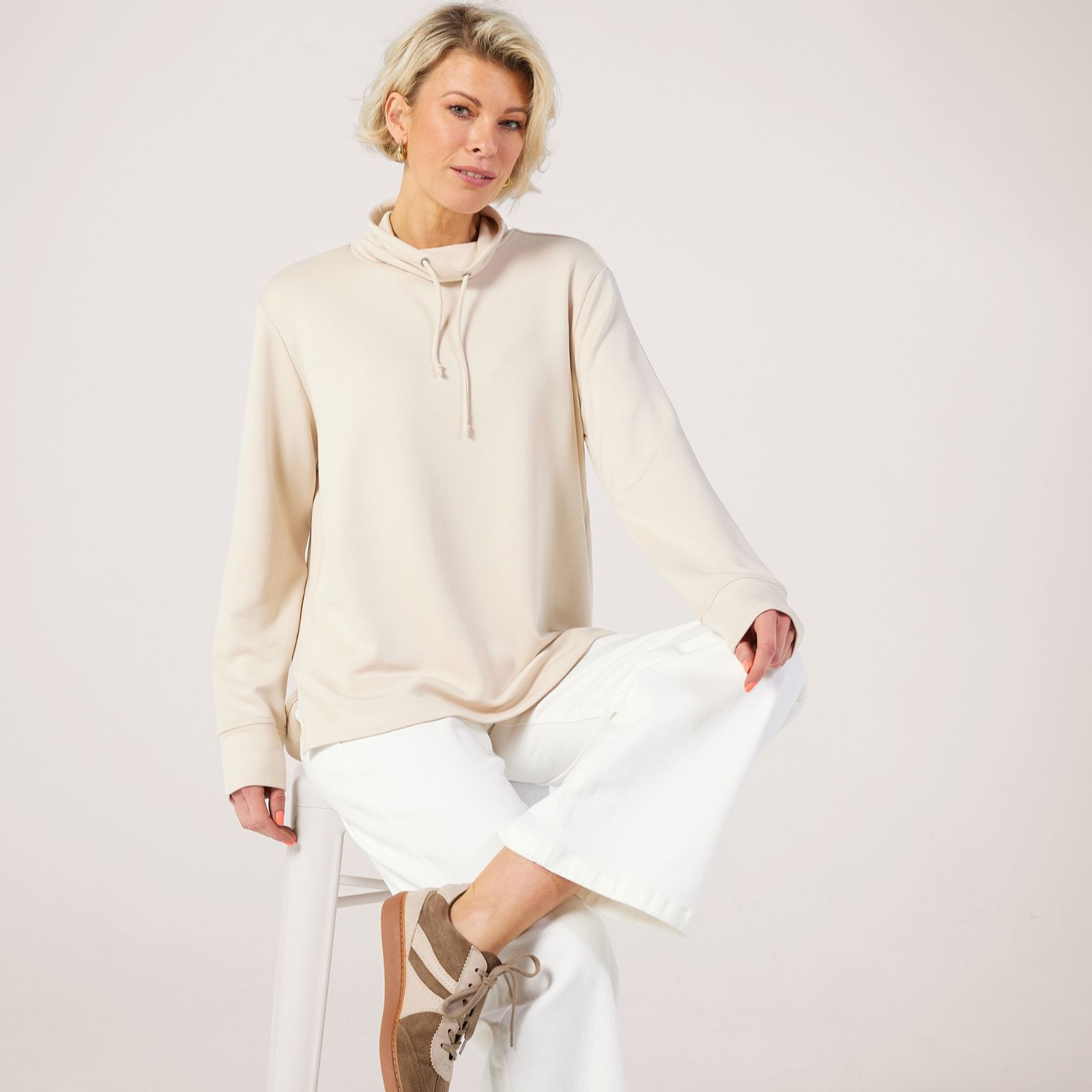 MarlaWynne Layers Cloud Knit Drawstring Neck Turtleneck