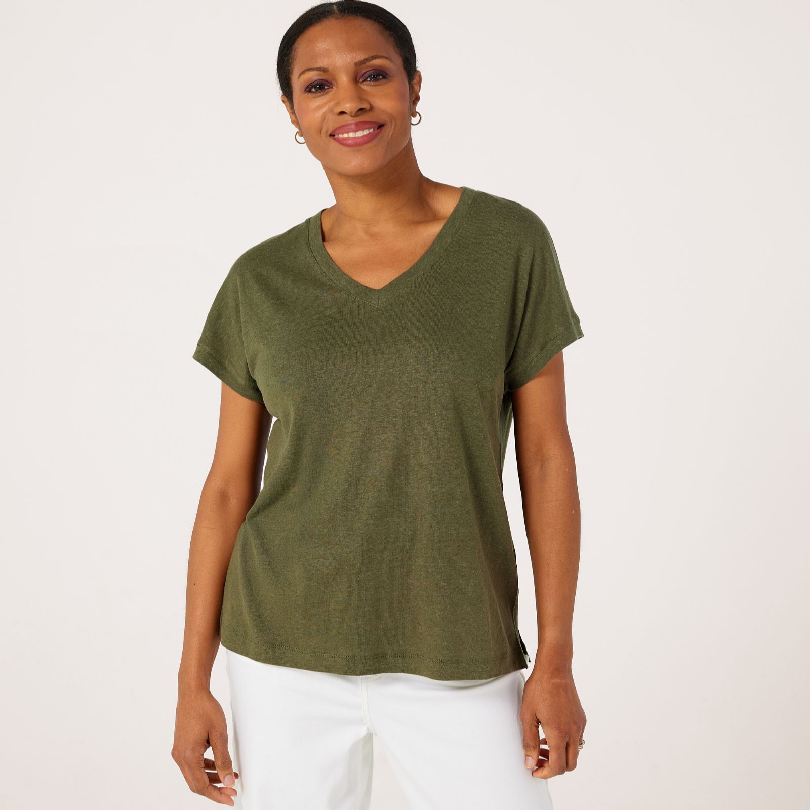 Ruth Langsford Linen Blend V-Neck T-Shirt
