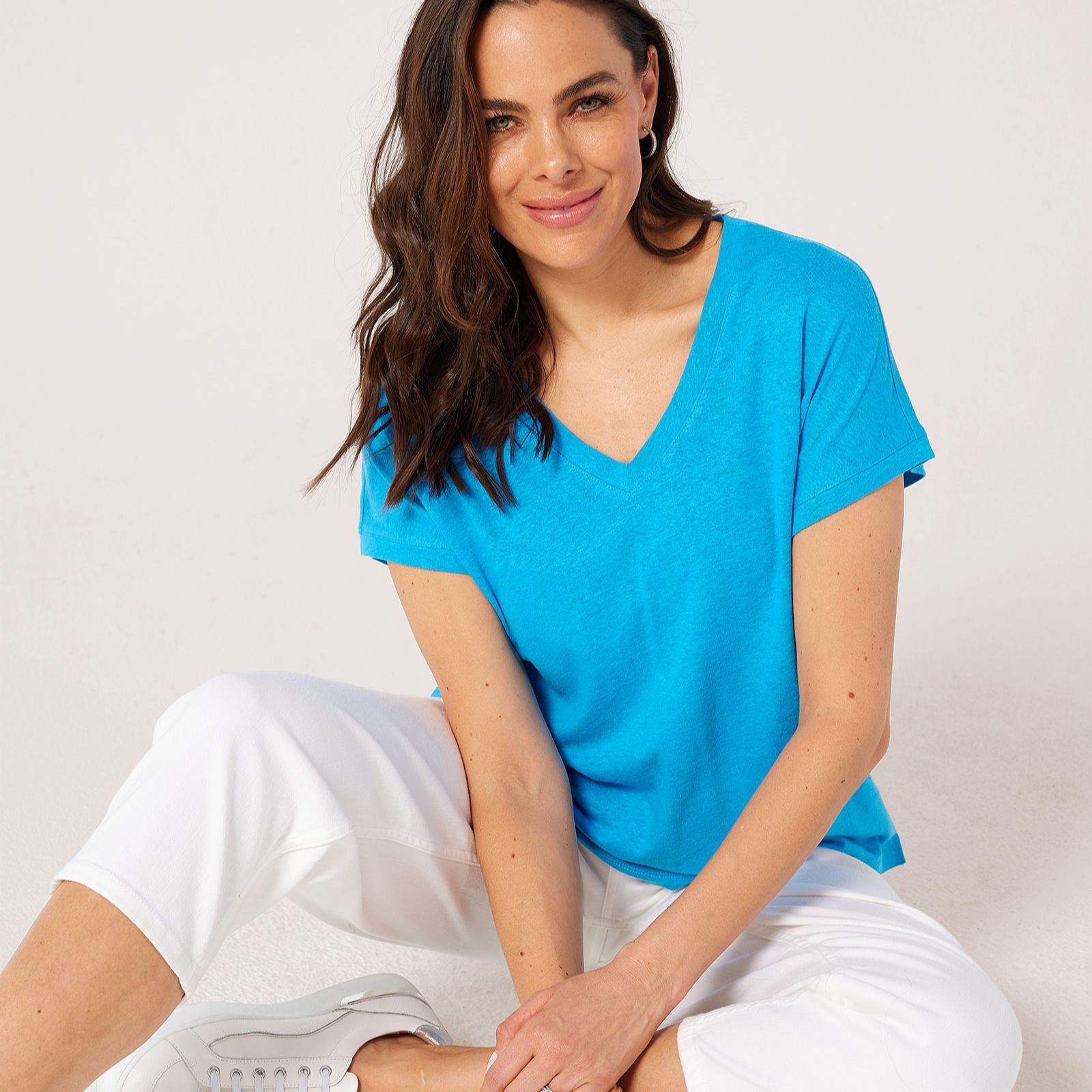 Ruth Langsford Linen Blend V-Neck T-Shirt