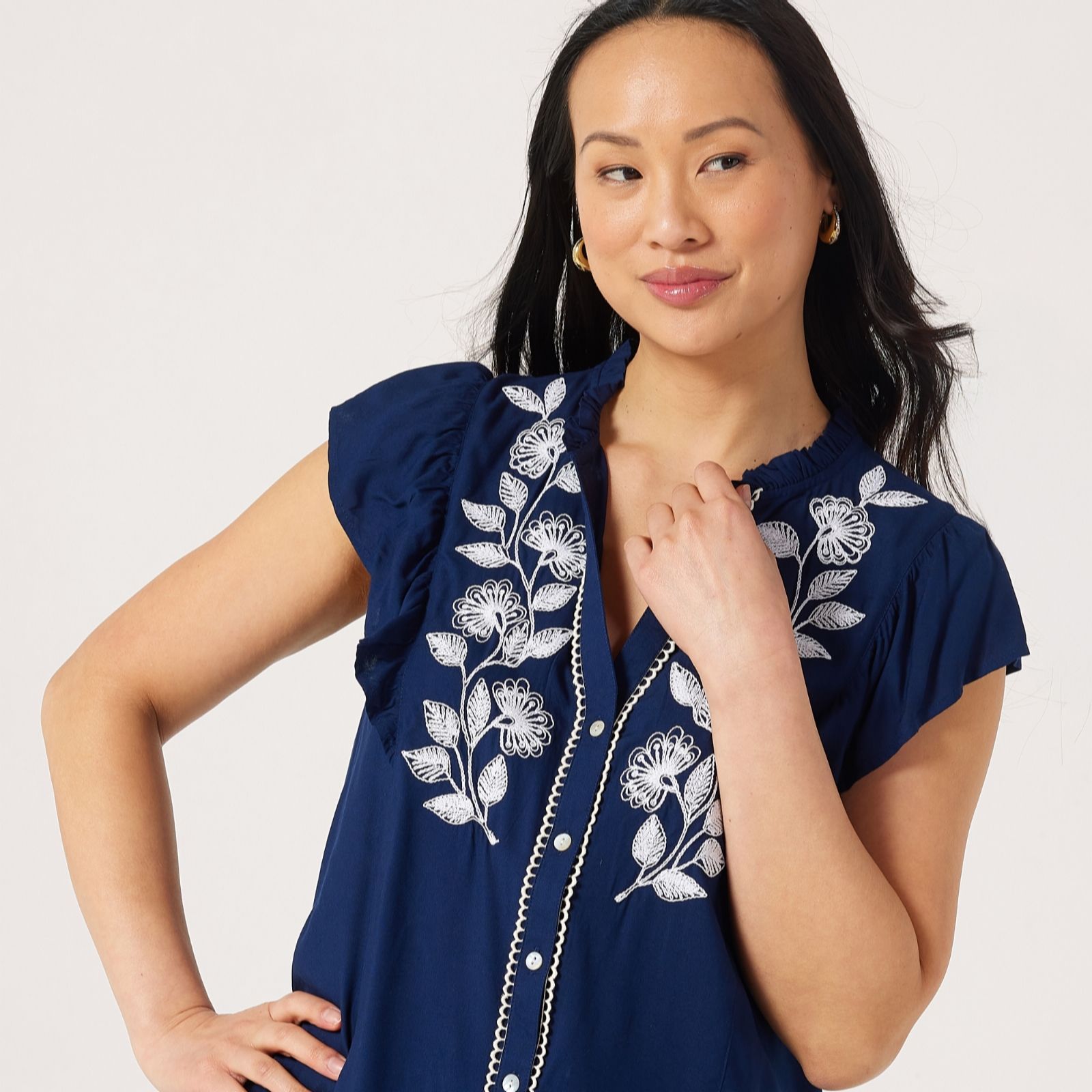 Izabel London Frill Sleeve Embroidered Blouse