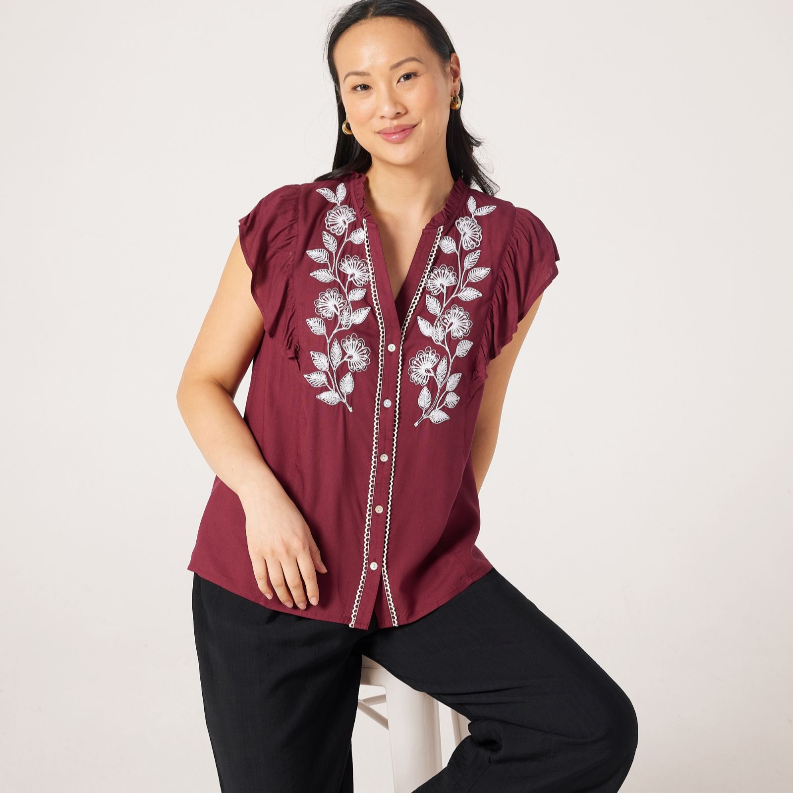 Izabel London Frill Sleeve Embroidered Blouse