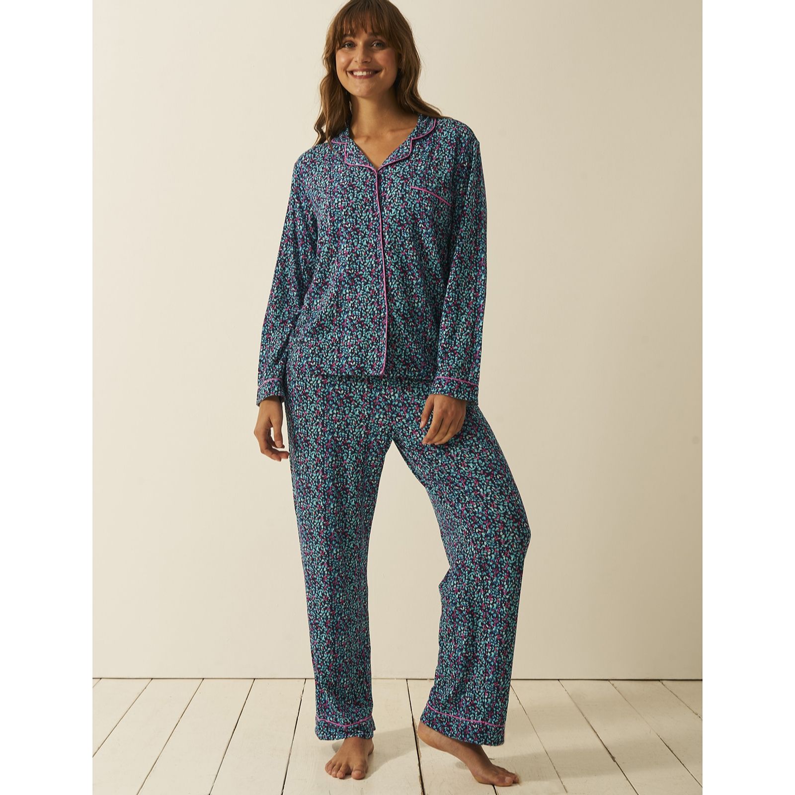 Stripe and Stare Button Down Long PJ Set