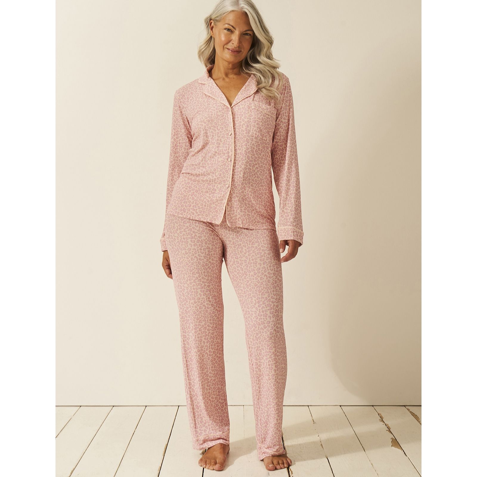 Stripe and Stare Button Down Long PJ Set