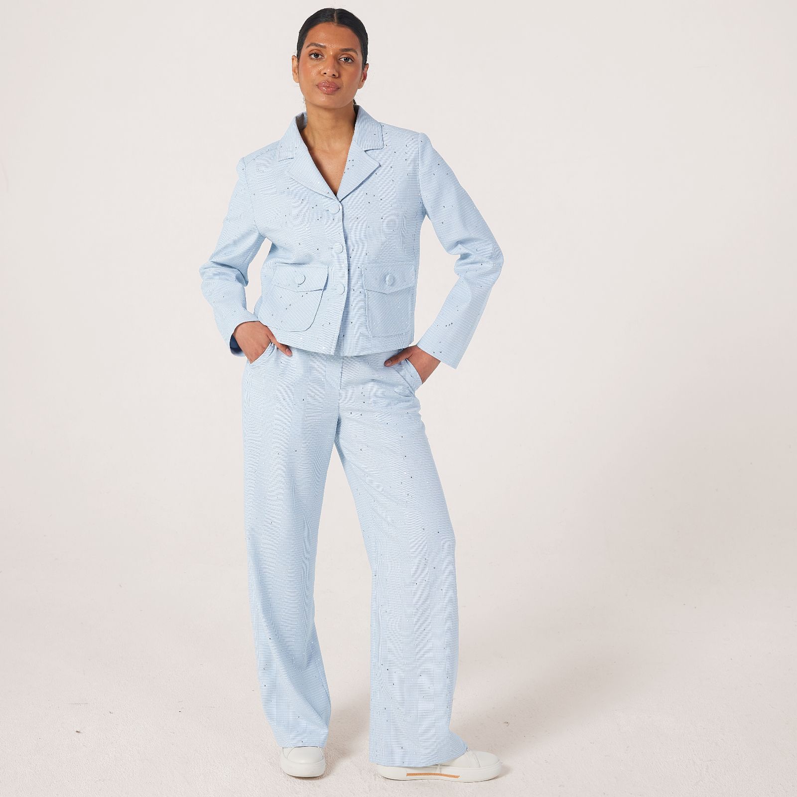 Helene Berman Pastel Check Embellished Jacket