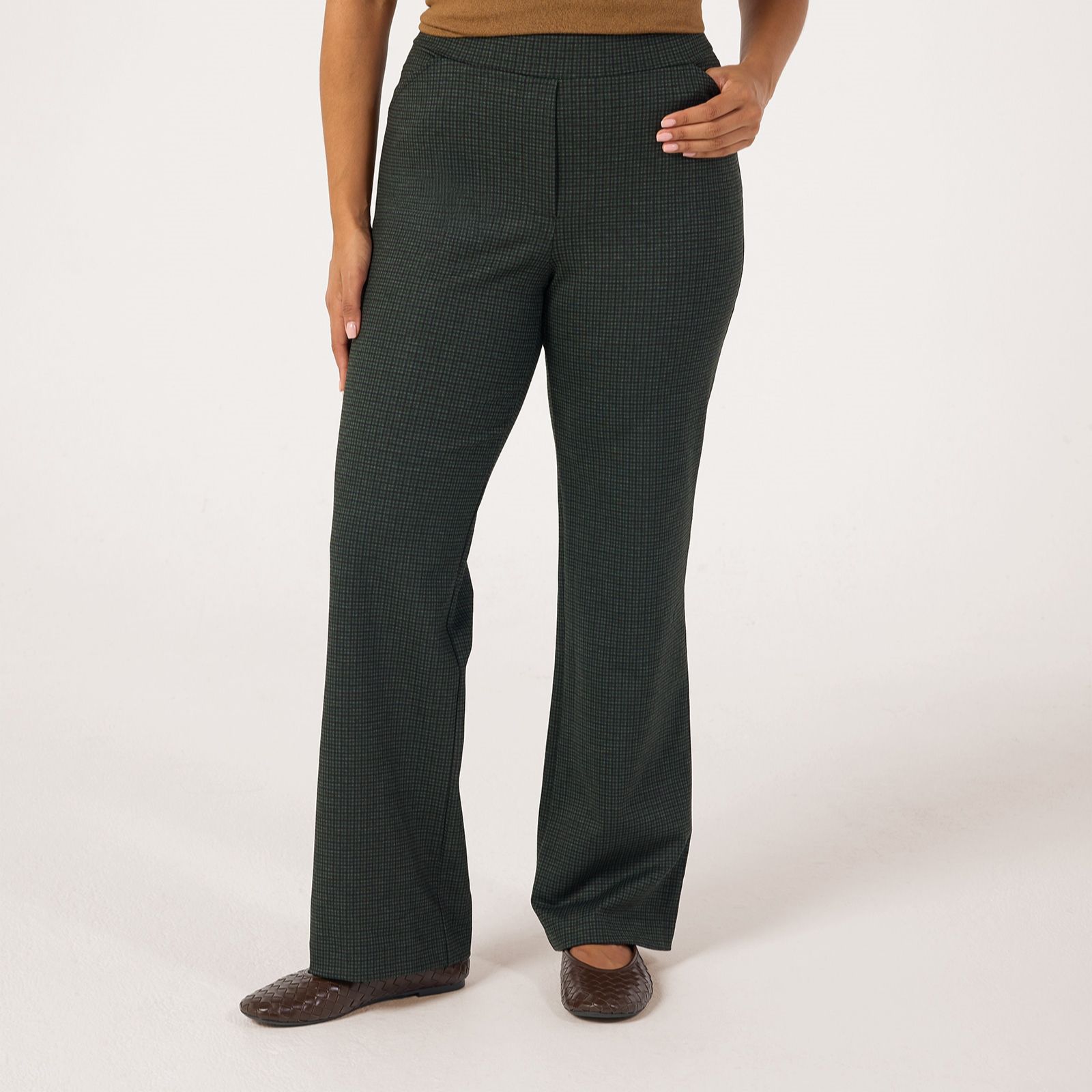 Kim & Co Mini Check Ponte Jersey Signature Straight Leg Petite Trousers