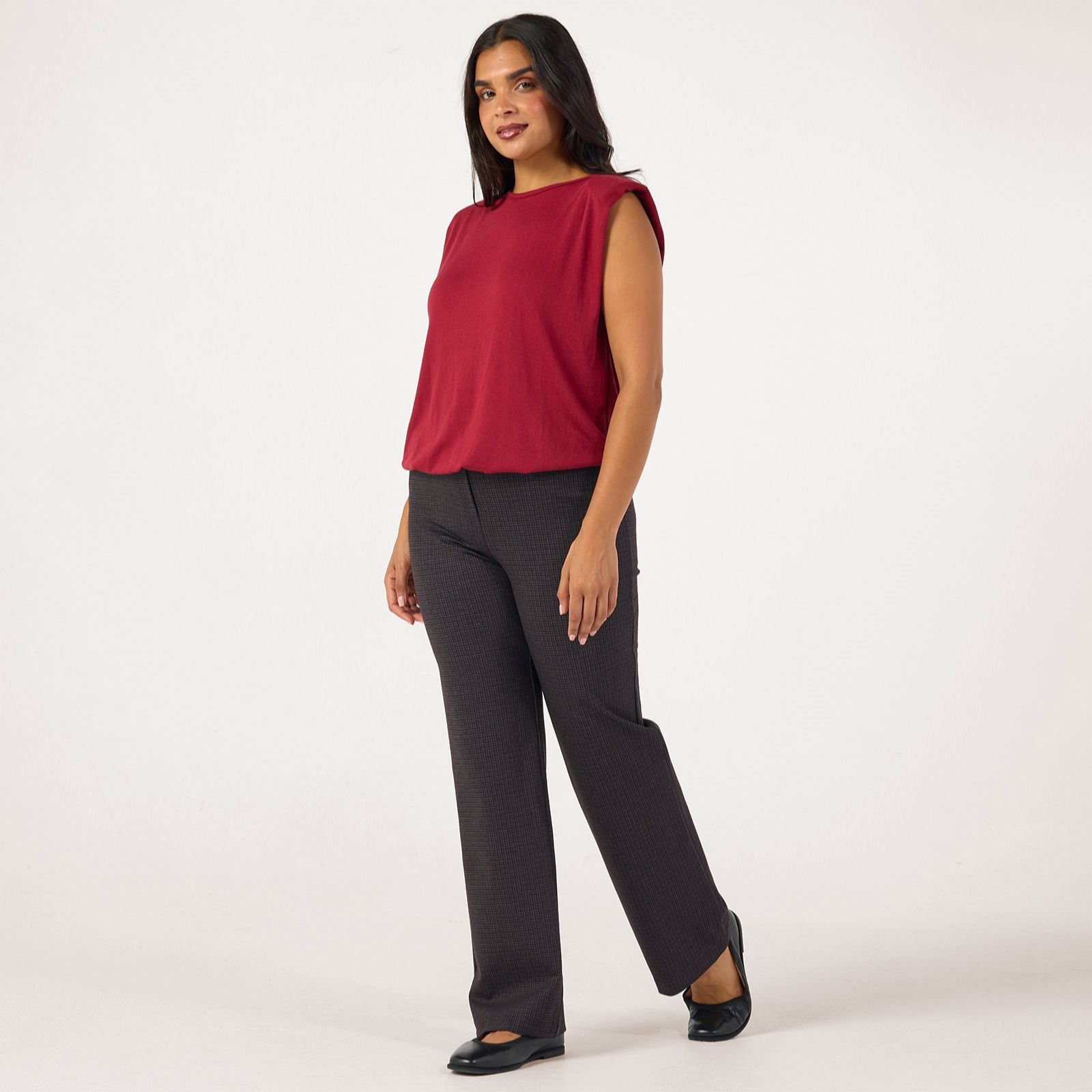 Kim & Co Mini Check Ponte Jersey Signature Straight Leg Petite Trousers