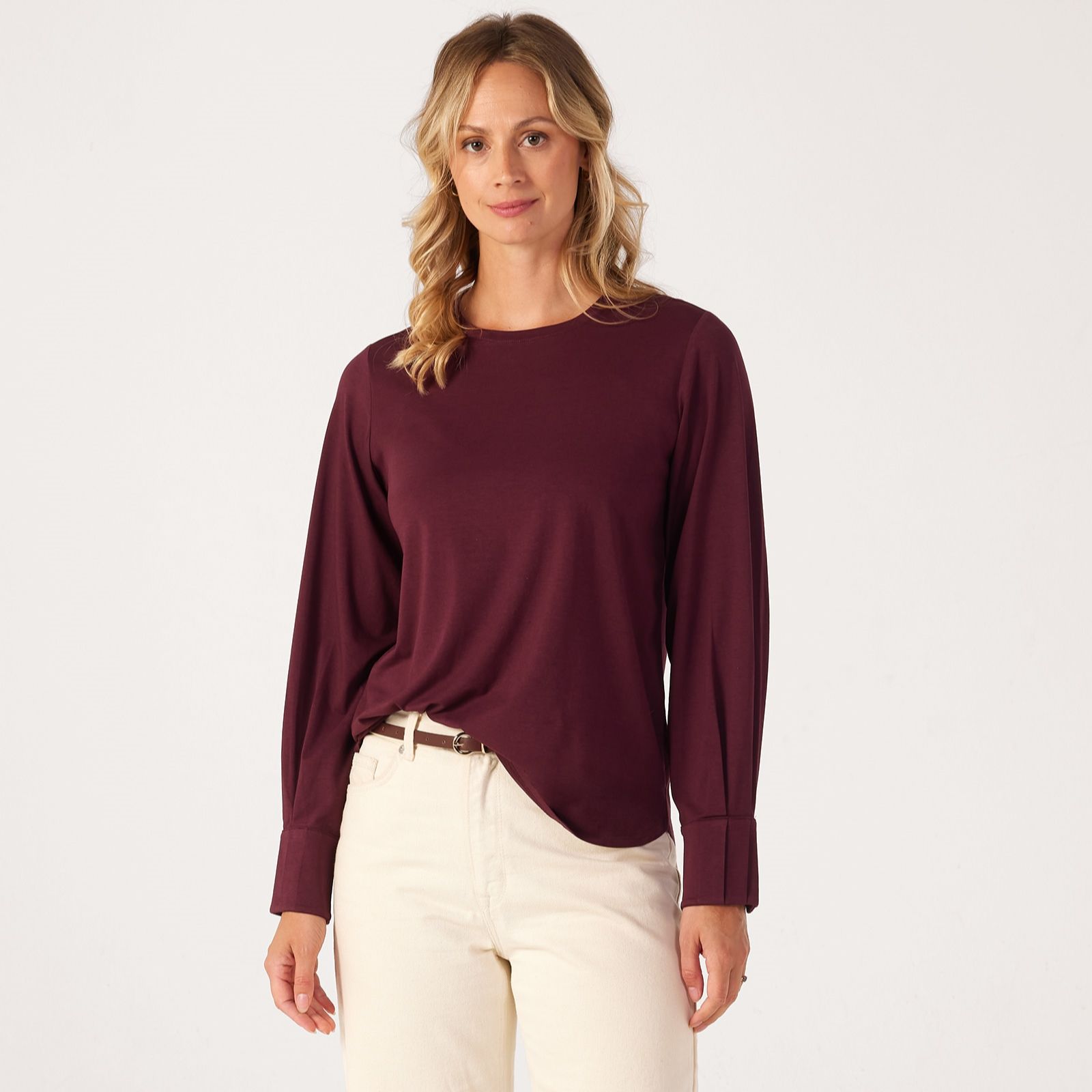 MarlaWynne Cotton Blend Top With Pleated Cuff