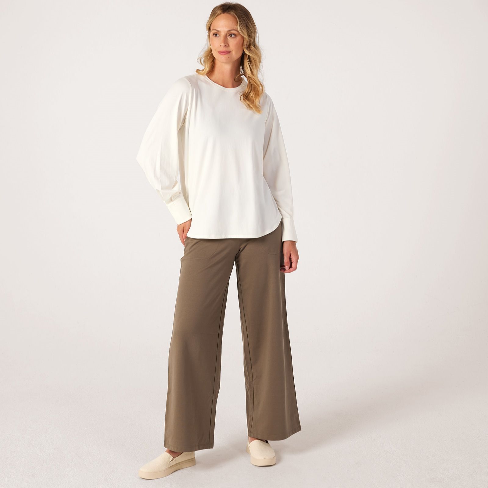 MarlaWynne Cotton Blend Top With Pleated Cuff
