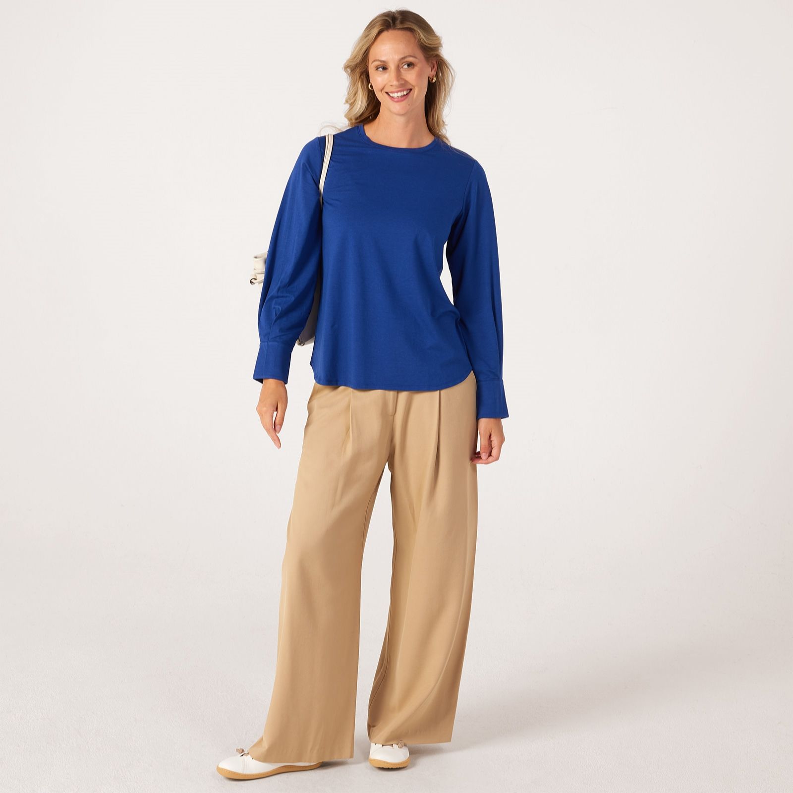 MarlaWynne Cotton Blend Top With Pleated Cuff
