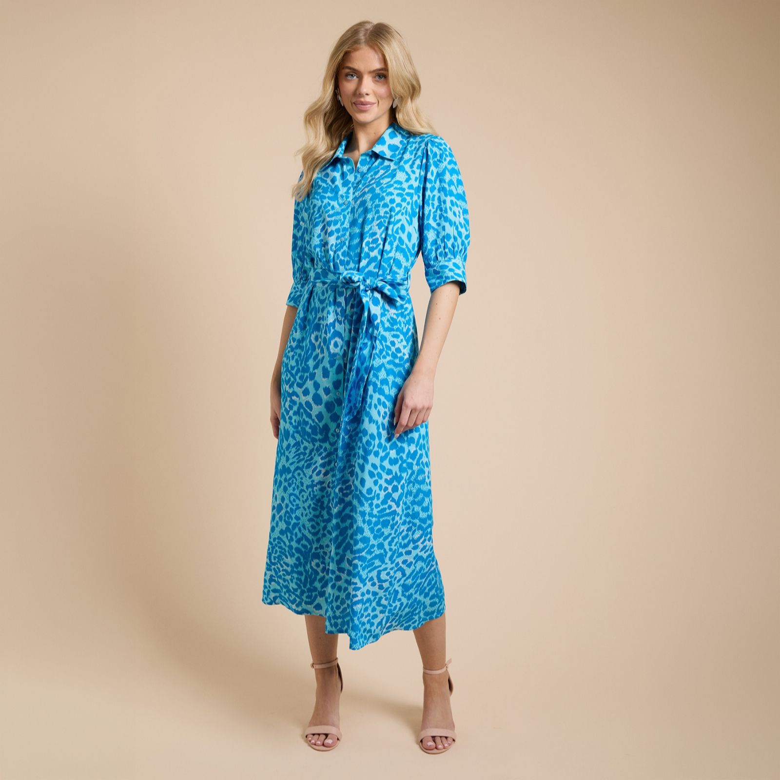 Dorothy Perkins 100% Viscose Blue Animal Print Shirt Dress