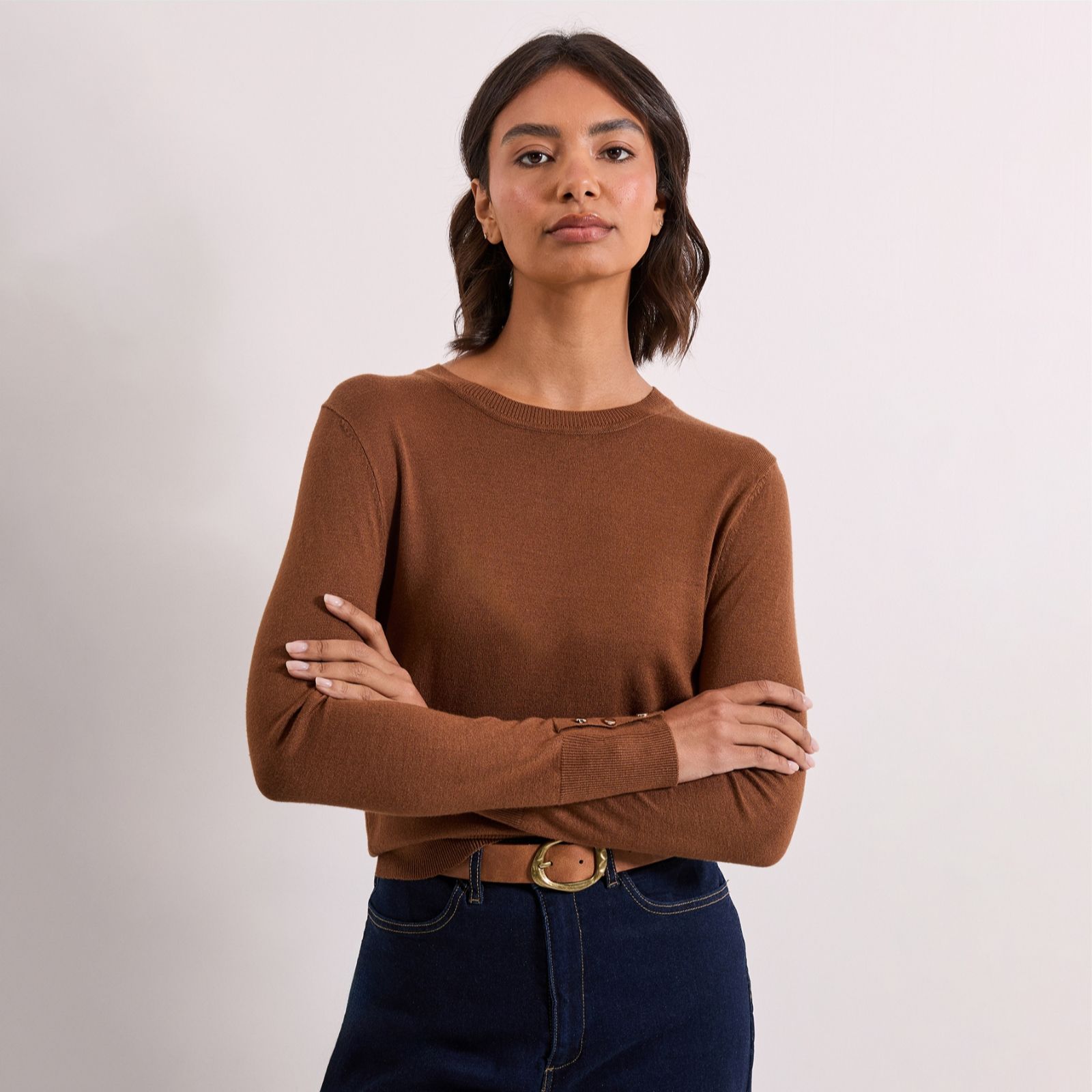 Dorothy Perkins Viscose Blend Round Neck Button Cuff Jumper