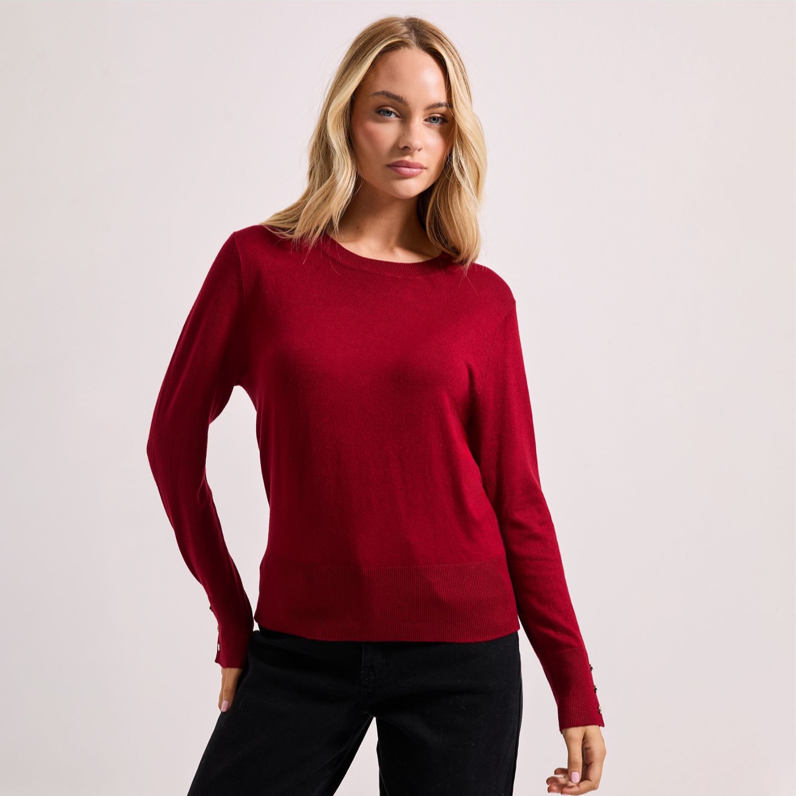 Dorothy Perkins Viscose Blend Round Neck Button Cuff Jumper