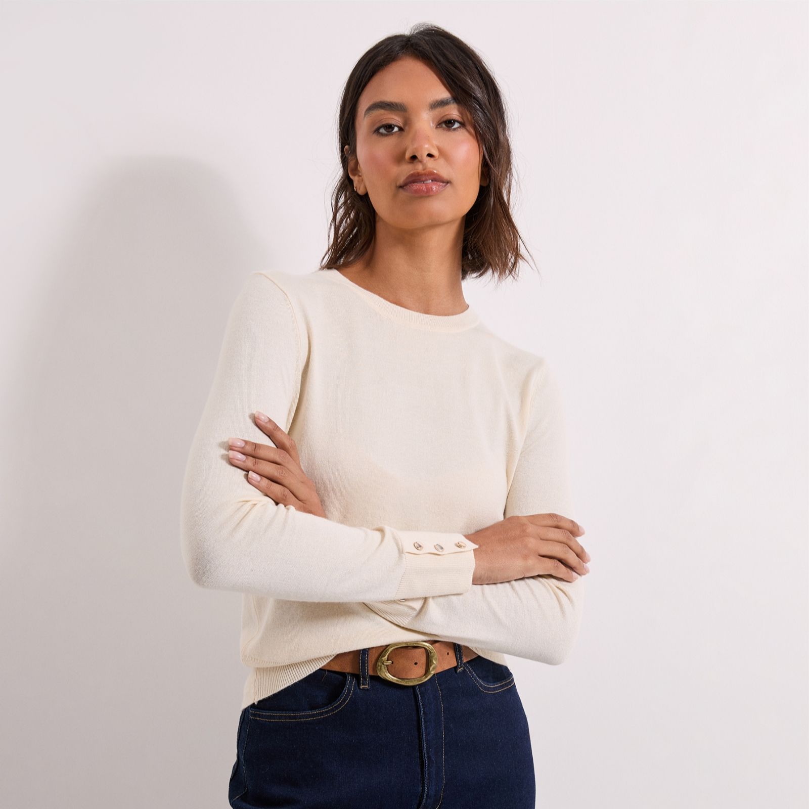 Dorothy Perkins Viscose Blend Round Neck Button Cuff Jumper