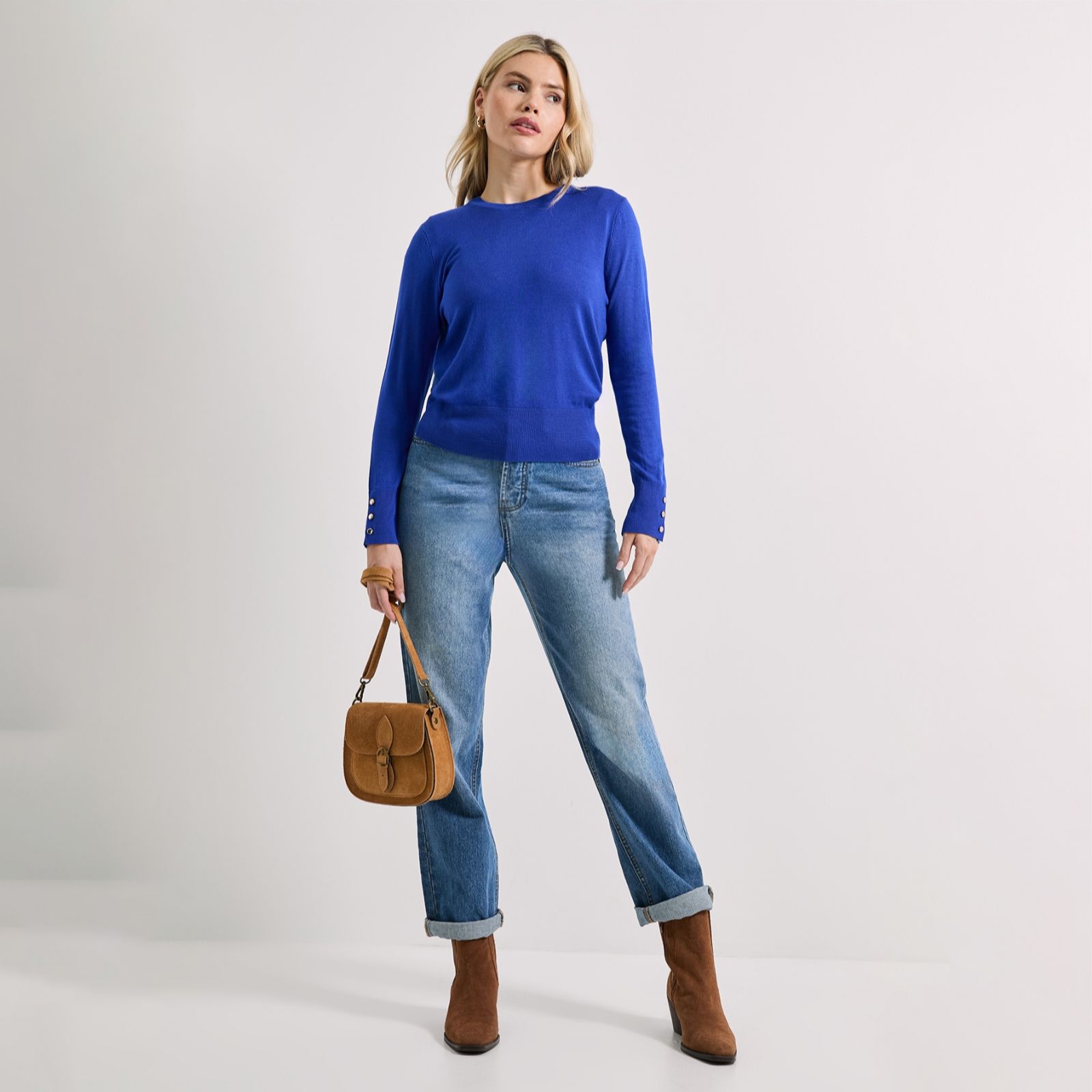 Dorothy Perkins Viscose Blend Round Neck Button Cuff Jumper