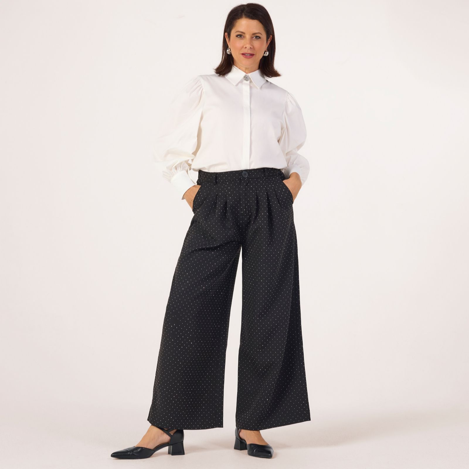 Helene Berman x Katy Pleated Wide Leg Sparkle Trousers