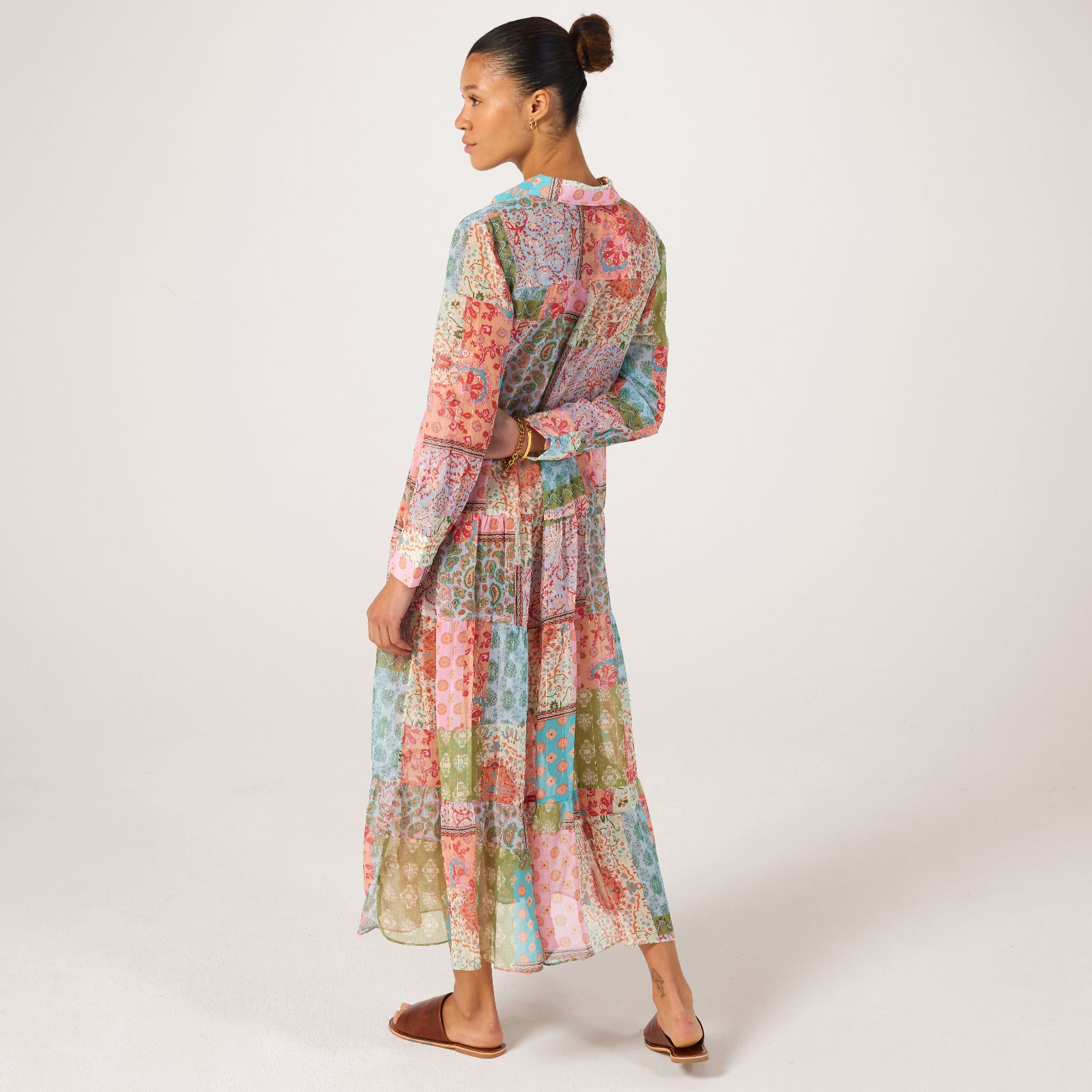 Malissa J Tiered Maxi Length Patchwork Chiffon Shirt Dress - QVC UK