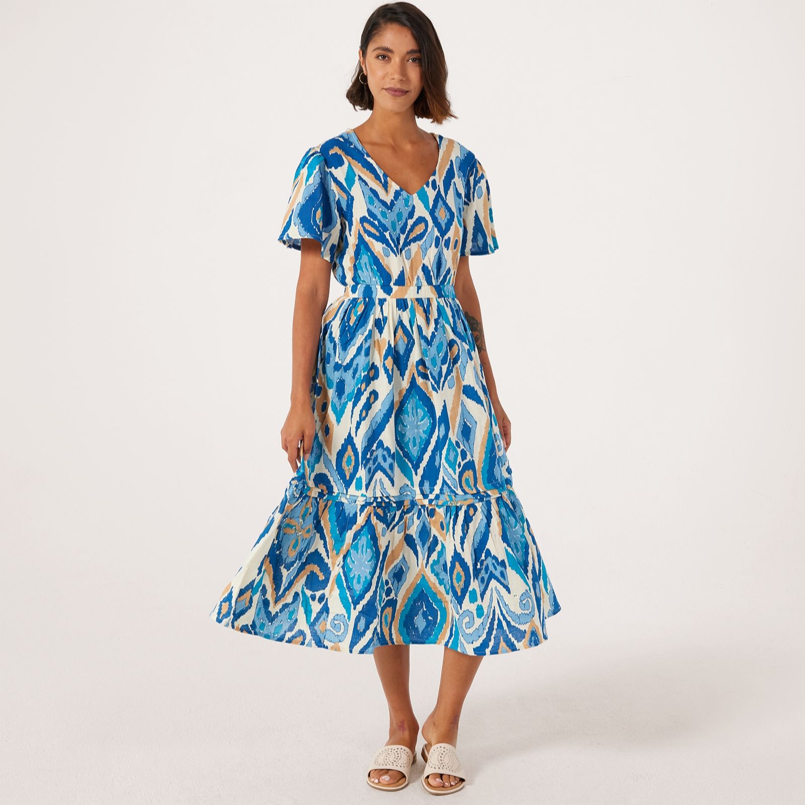 Denim & Co Cotton Printed Tiered Dress