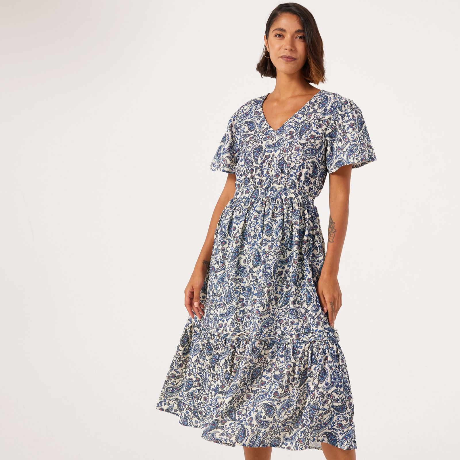 Denim & Co Cotton Printed Tiered Dress