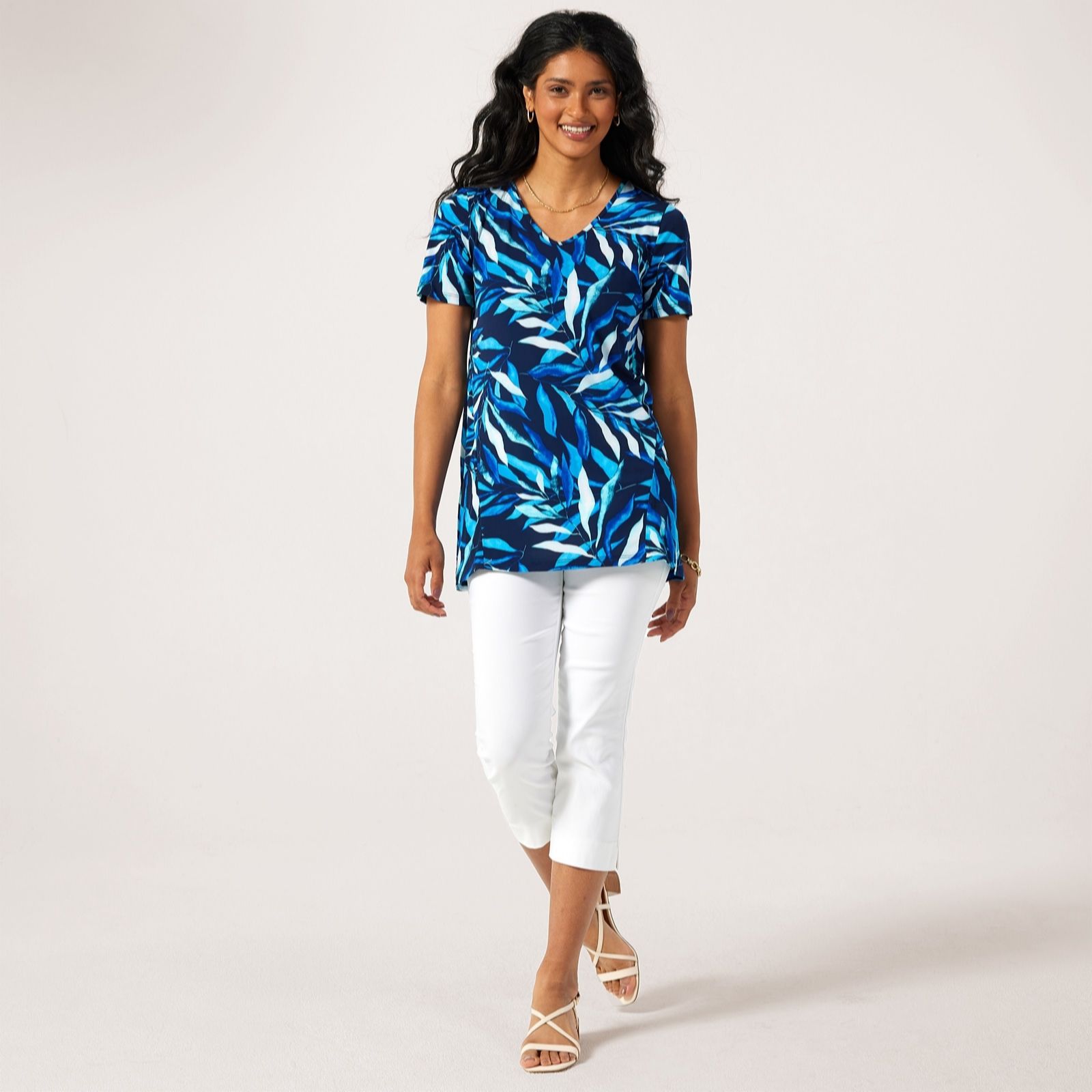 Kim & Co Printed Brazil Jersey Short Sleeve Soft V Neck Tunic