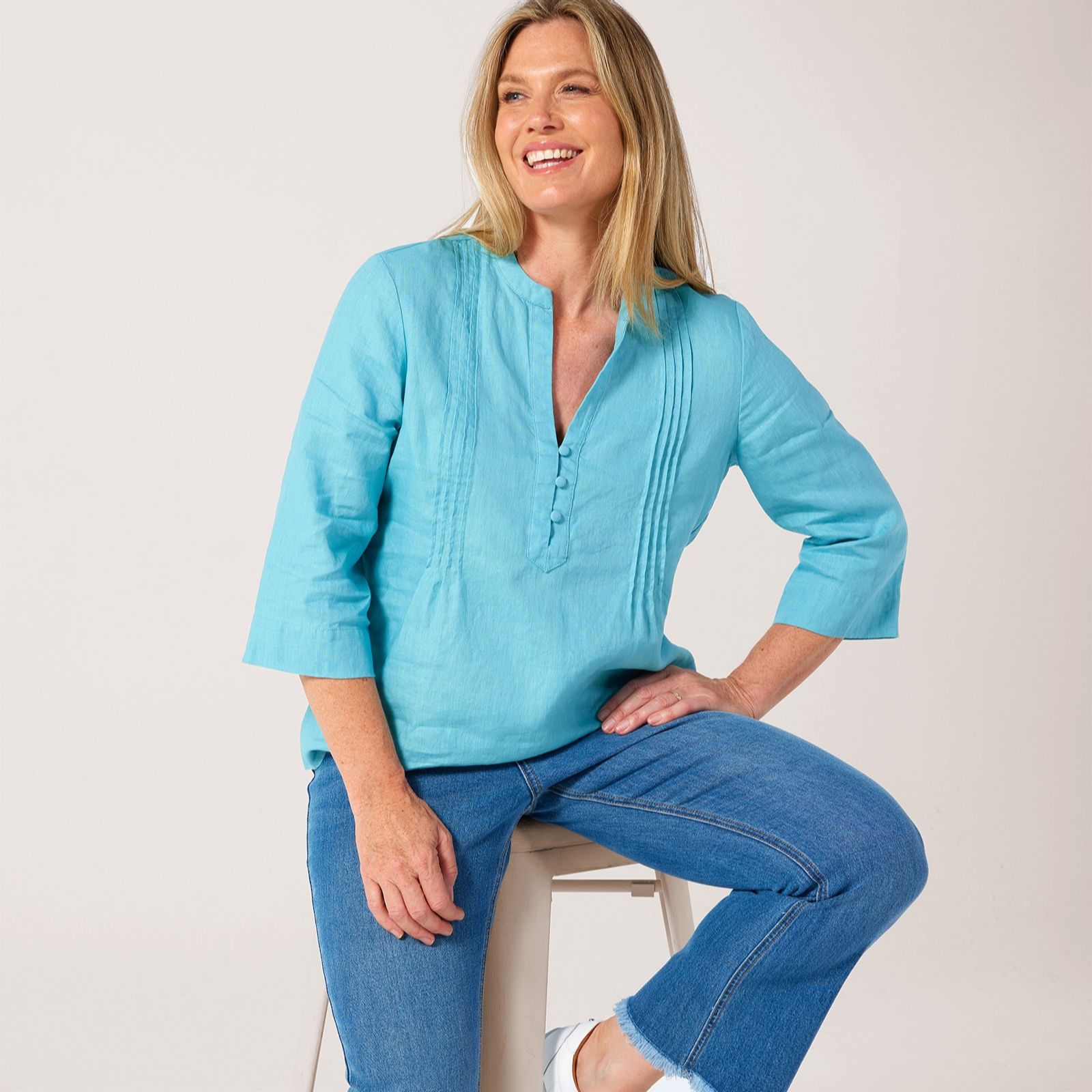 Masai Copenhagen Bronai 100% Linen 3/4 Sleeve Top