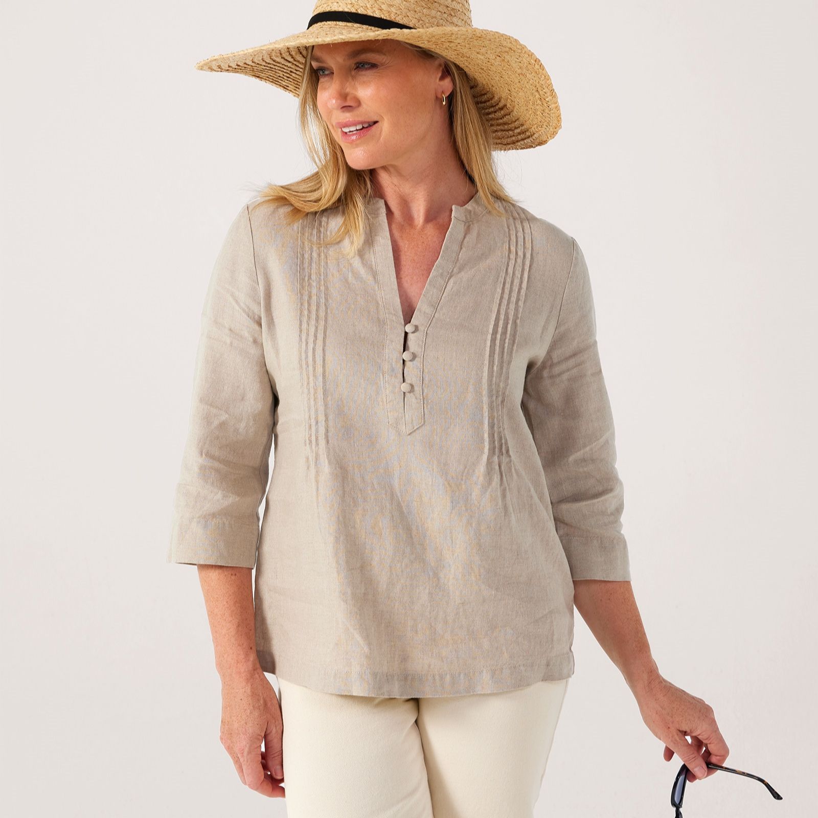 Masai Copenhagen Bronai 100% Linen 3/4 Sleeve Top