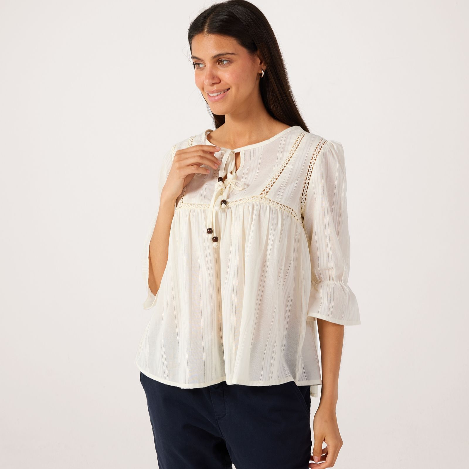 Izabel London 100% Cotton Tie Neck Top
