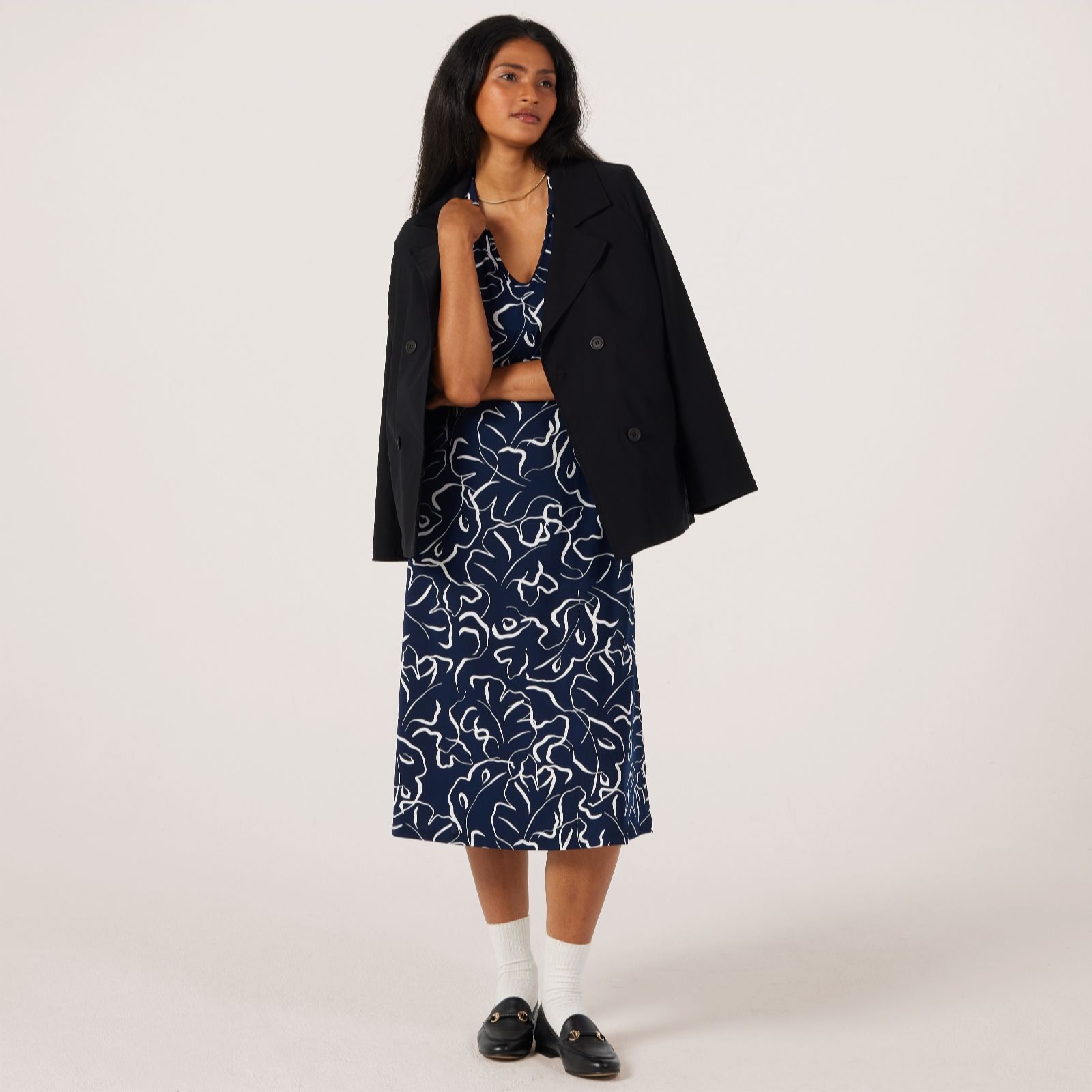 Kim & Co Printed Brazil Knit Jersey A-Line Dress With Jhonny Collar