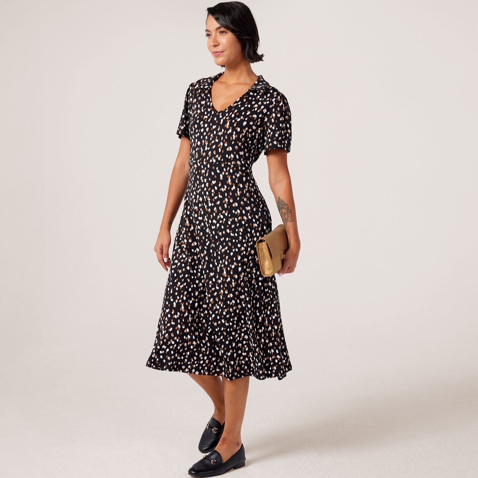 Kim & Co Printed Brazil Knit Jersey A-Line Dress With Johnny Collar