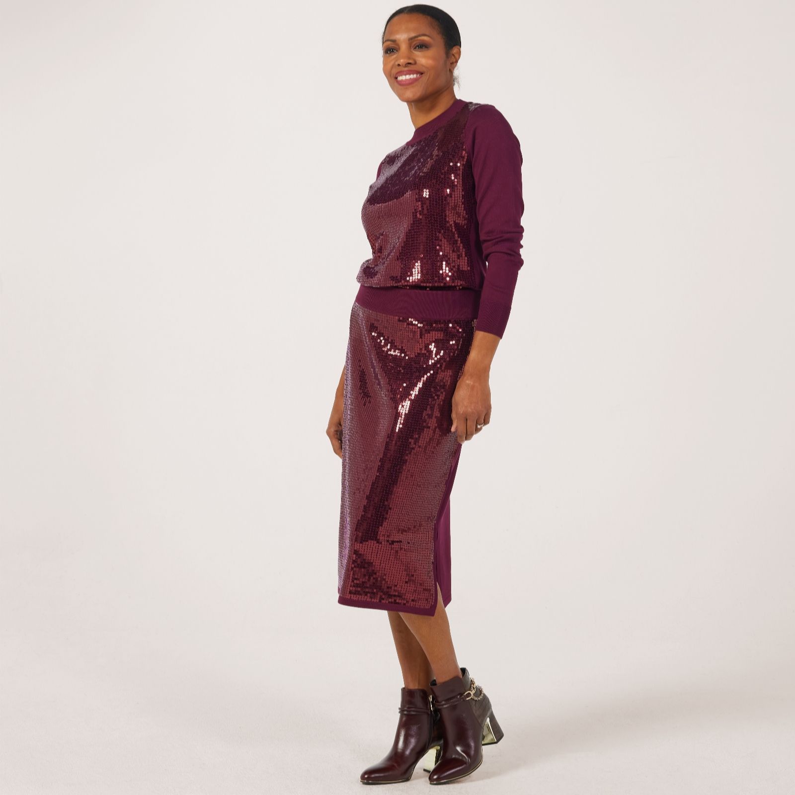 Nina Leonard Sequin Knit Pencil Skirt