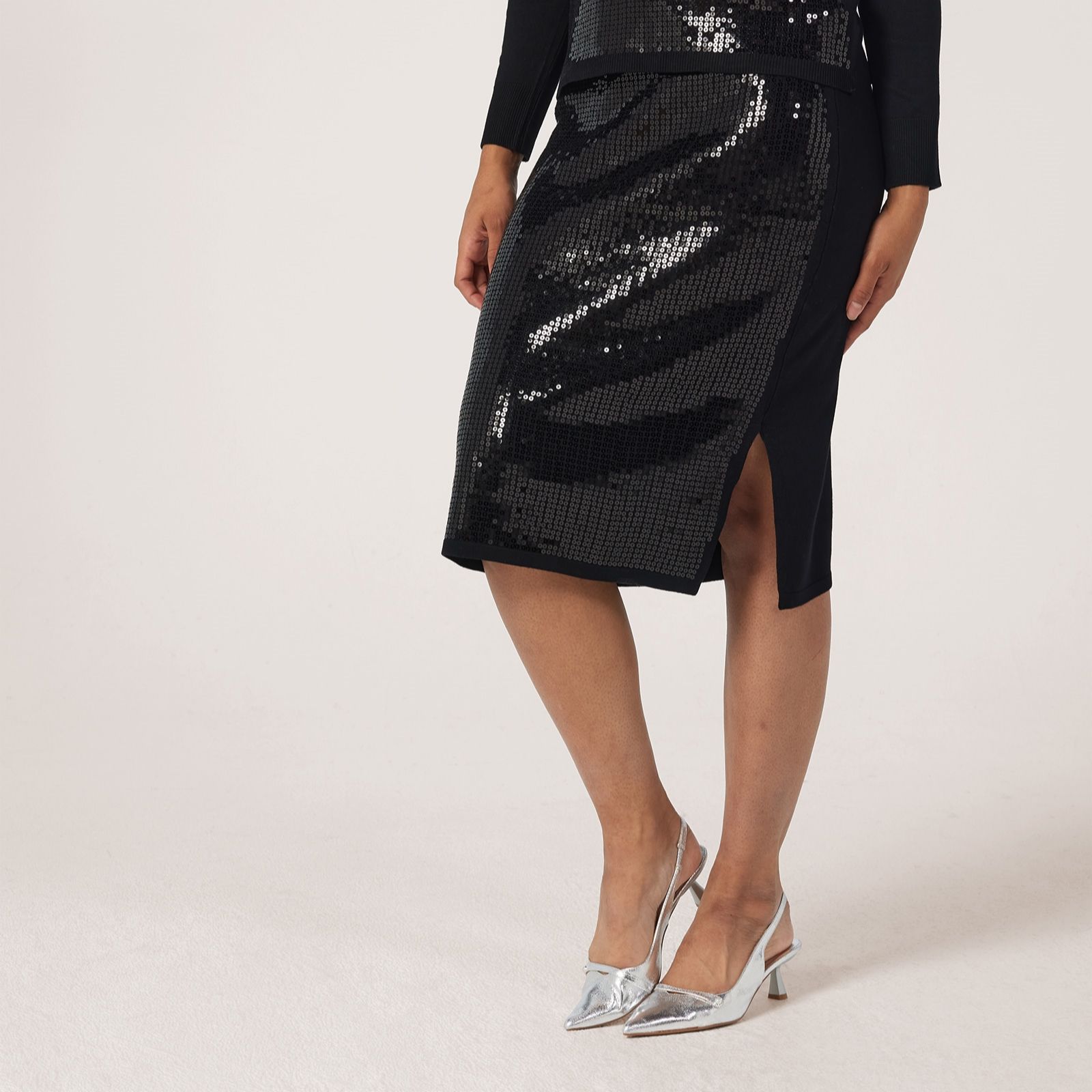 Nina Leonard Sequin Knit Pencil Skirt