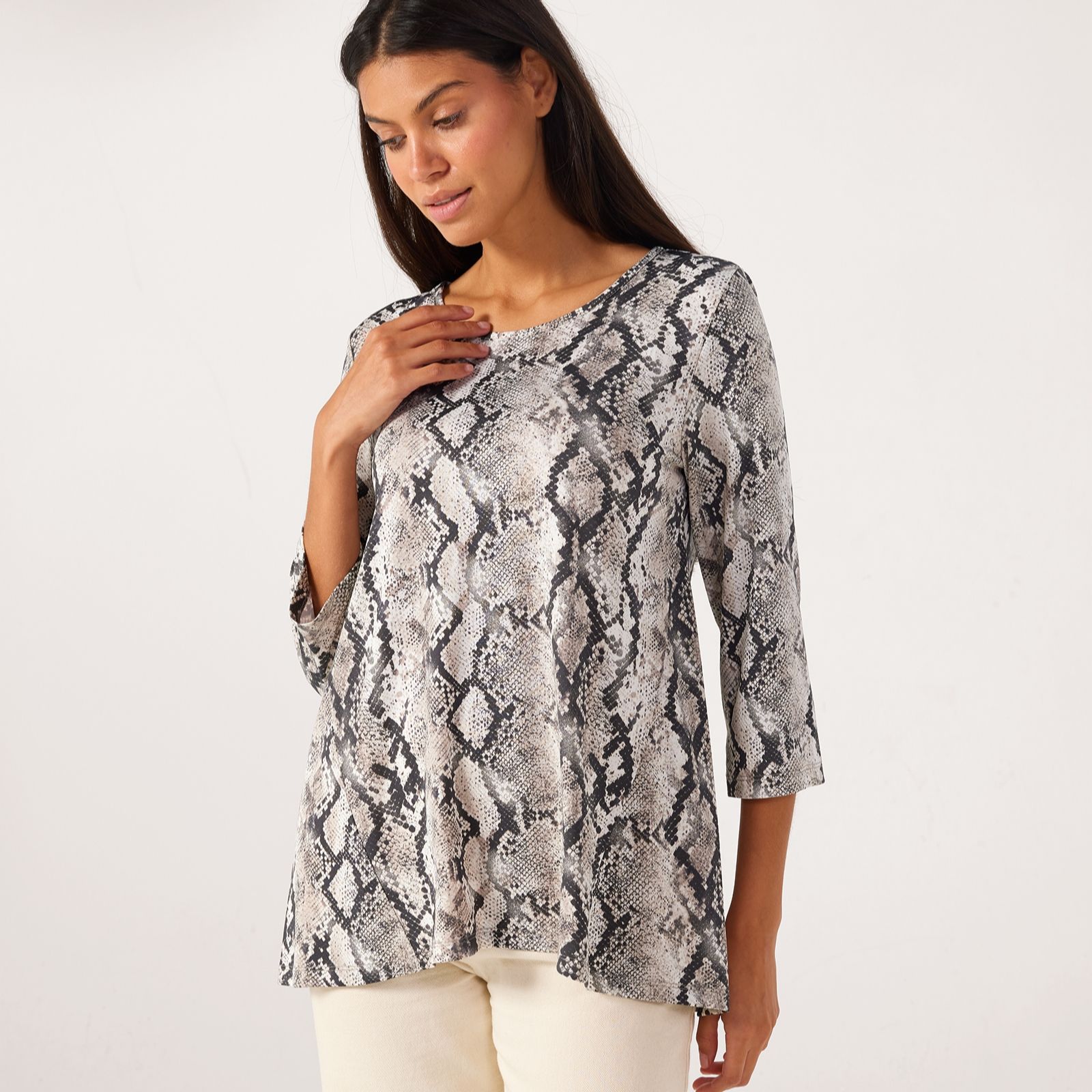 Kim & Co Printed Brazil Jersey 3/4 Sleeve High-Low Tunic
