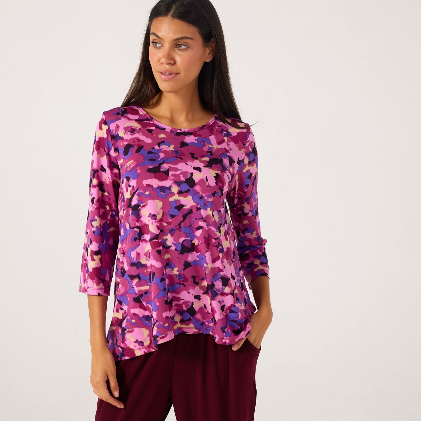 Kim & Co Printed Brazil Jersey 3/4 Sleeve High-Low Tunic