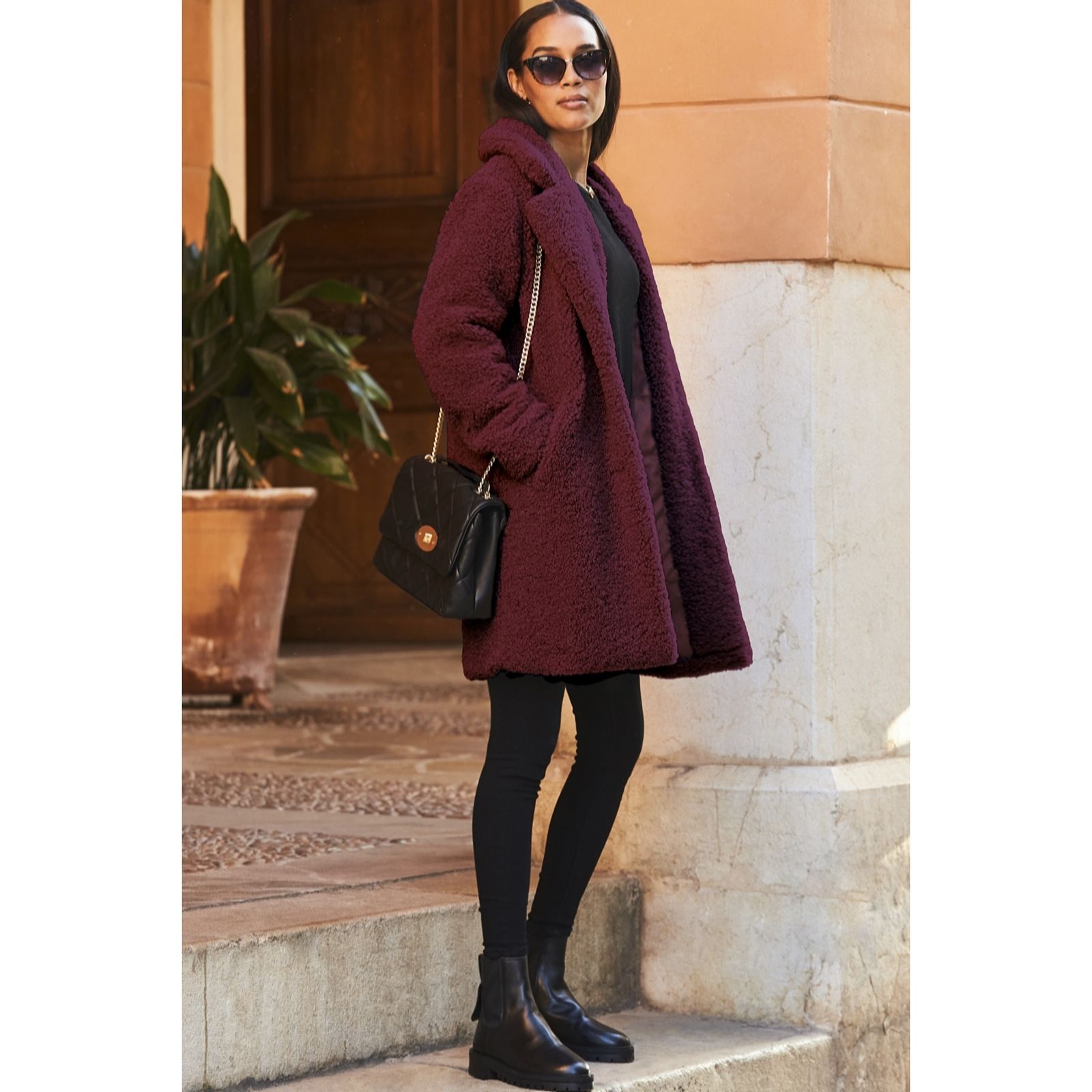 Sosandar Borg Coat Burgundy