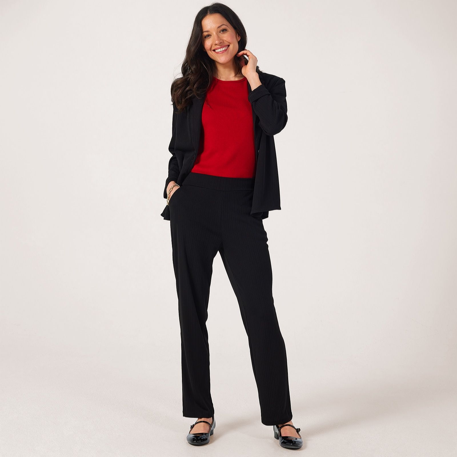 Kim & Co Textured Rib Narrow Leg Krissy Petite Trousers