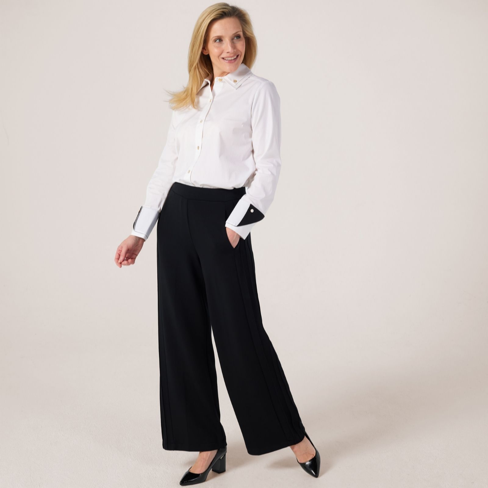 MarlaWynne Layers Cloud Knit Wide-Leg Trousers with Pintucks