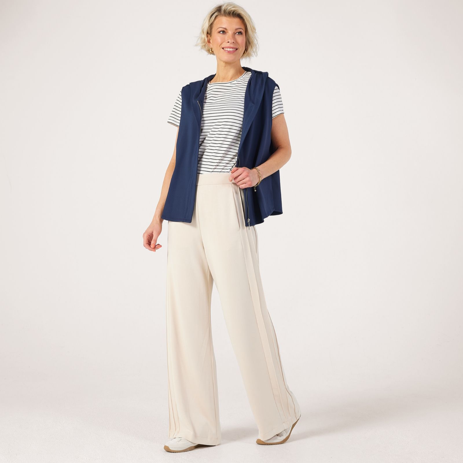 MarlaWynne Layers Cloud Knit Wide-Leg Trousers with Pintucks Standard