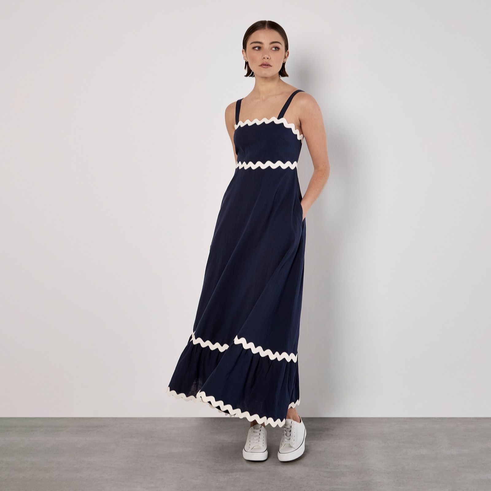 Apricot Rick Rack Trim Trapeze Midaxi Dress