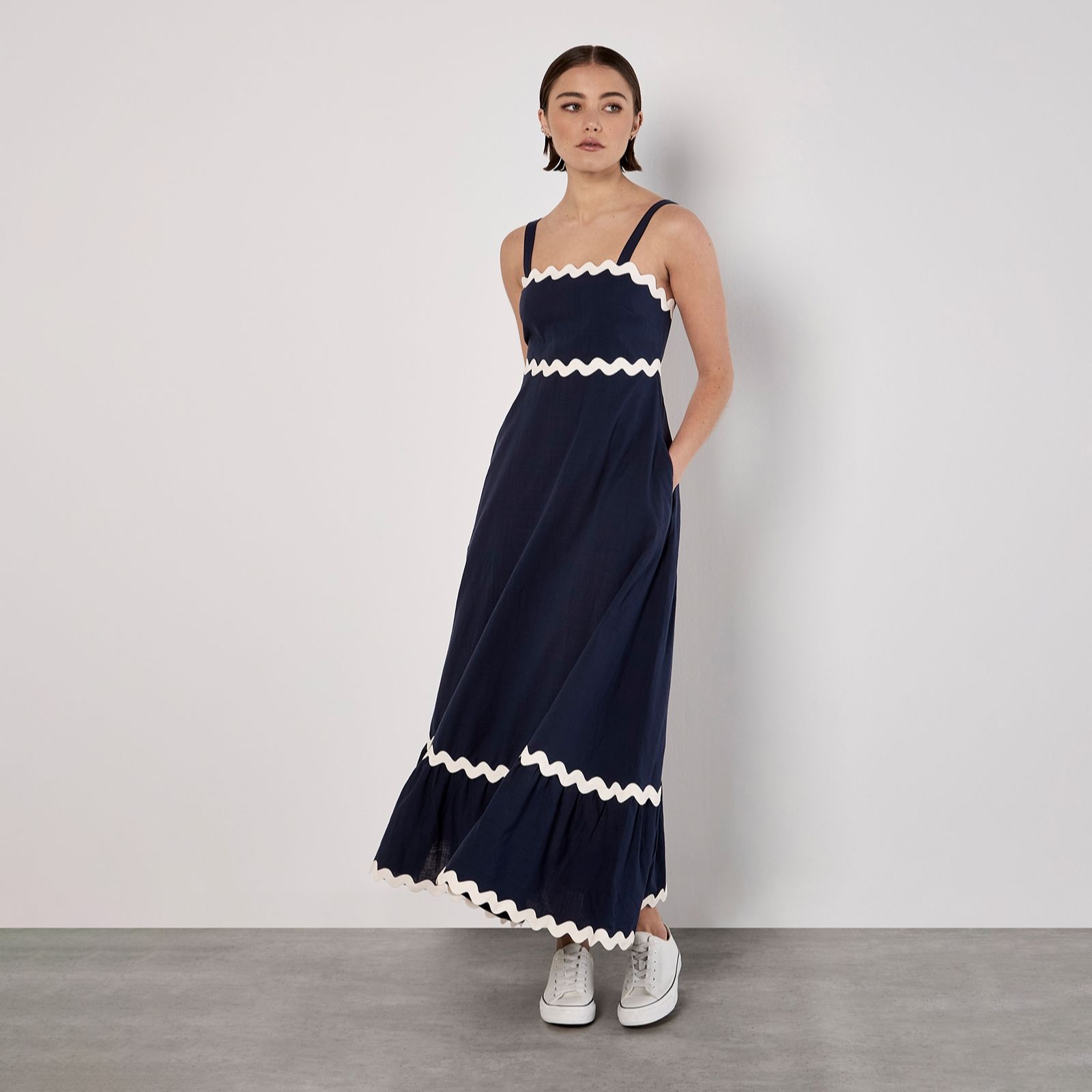 Apricot Rick Rack Trim Trapeze Midaxi Dress