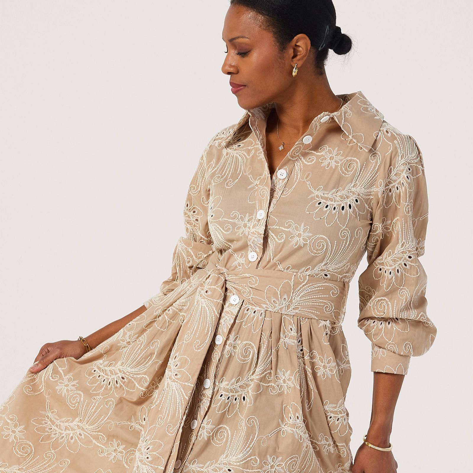 Helene Berman Embroidered & Sequin Detail Midi Dress