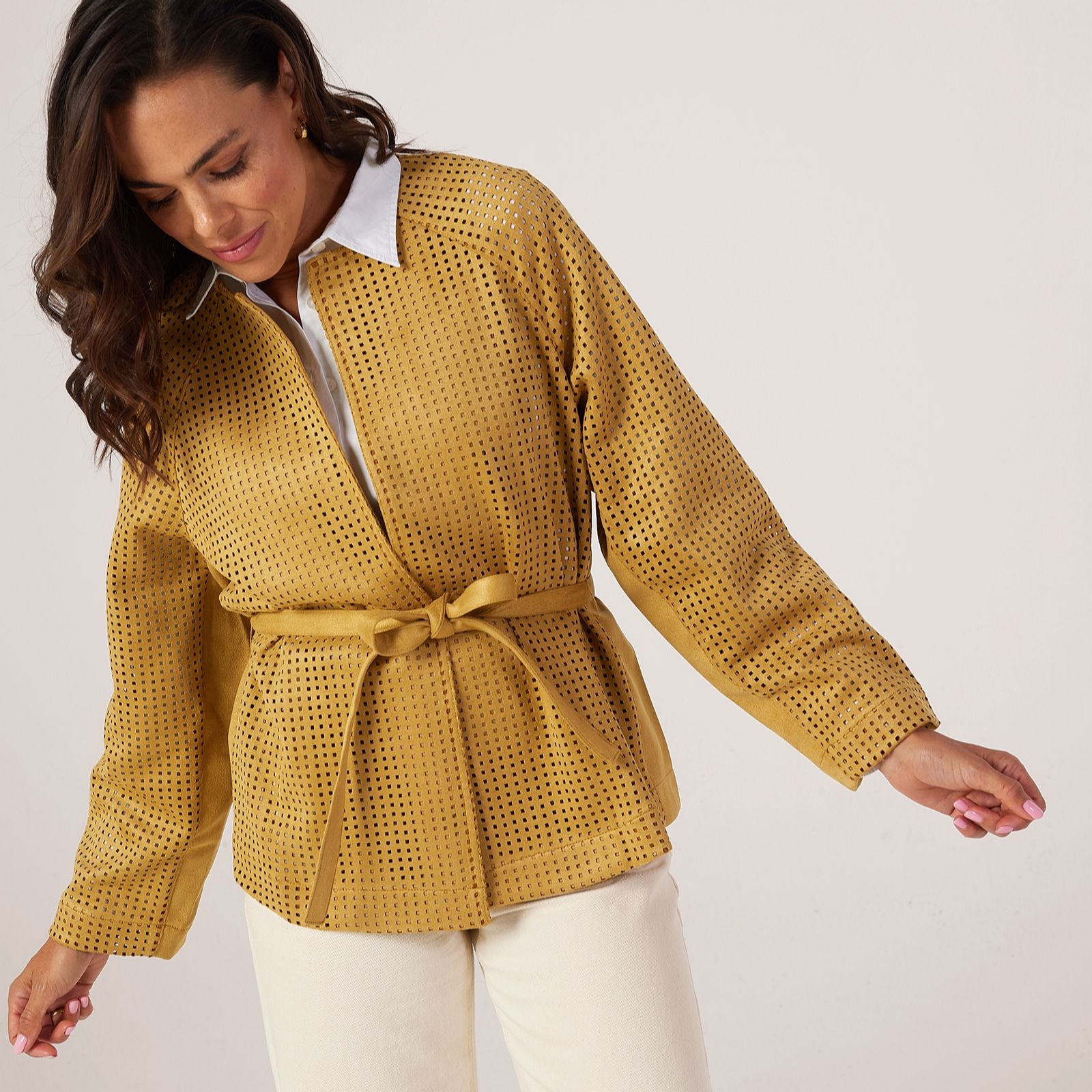 MarlaWynne Perforated Bonded Suede Jacket