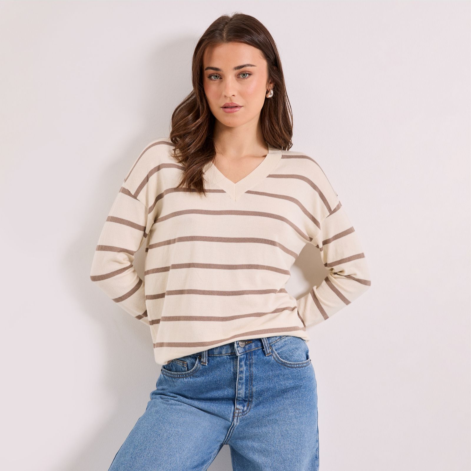 Dorothy Perkins Viscose Blend Striped Knit V Neck Jumper