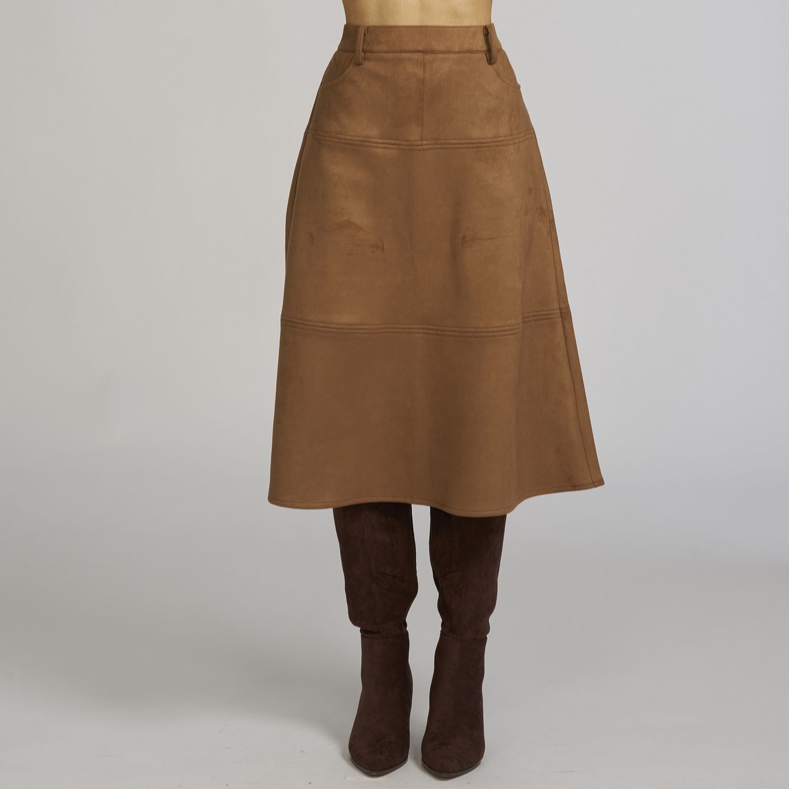  ELLE Get The Look Faux Suede Midi Skirt